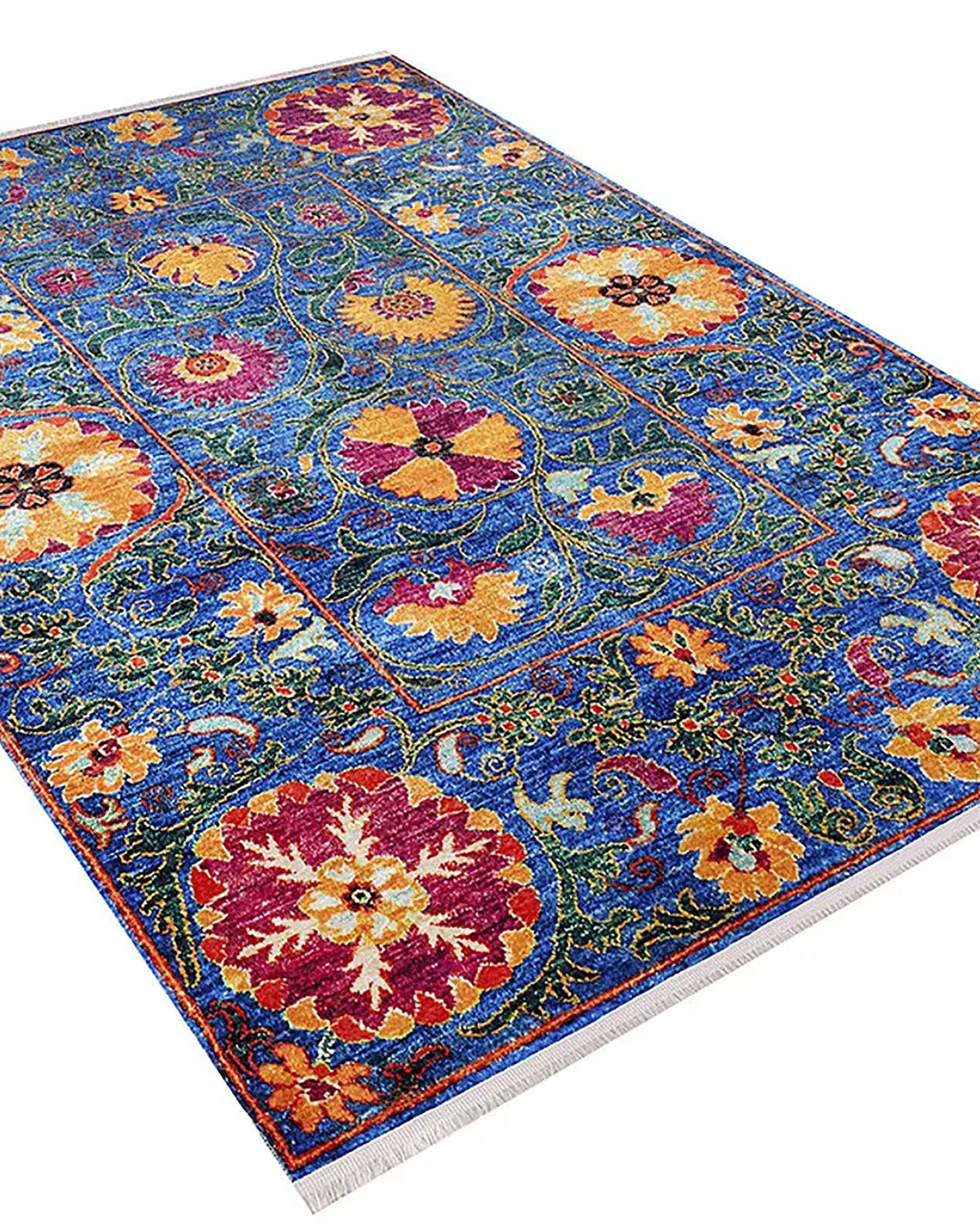 Alaiya Turkish Blue Rose Decorative Floral Rug