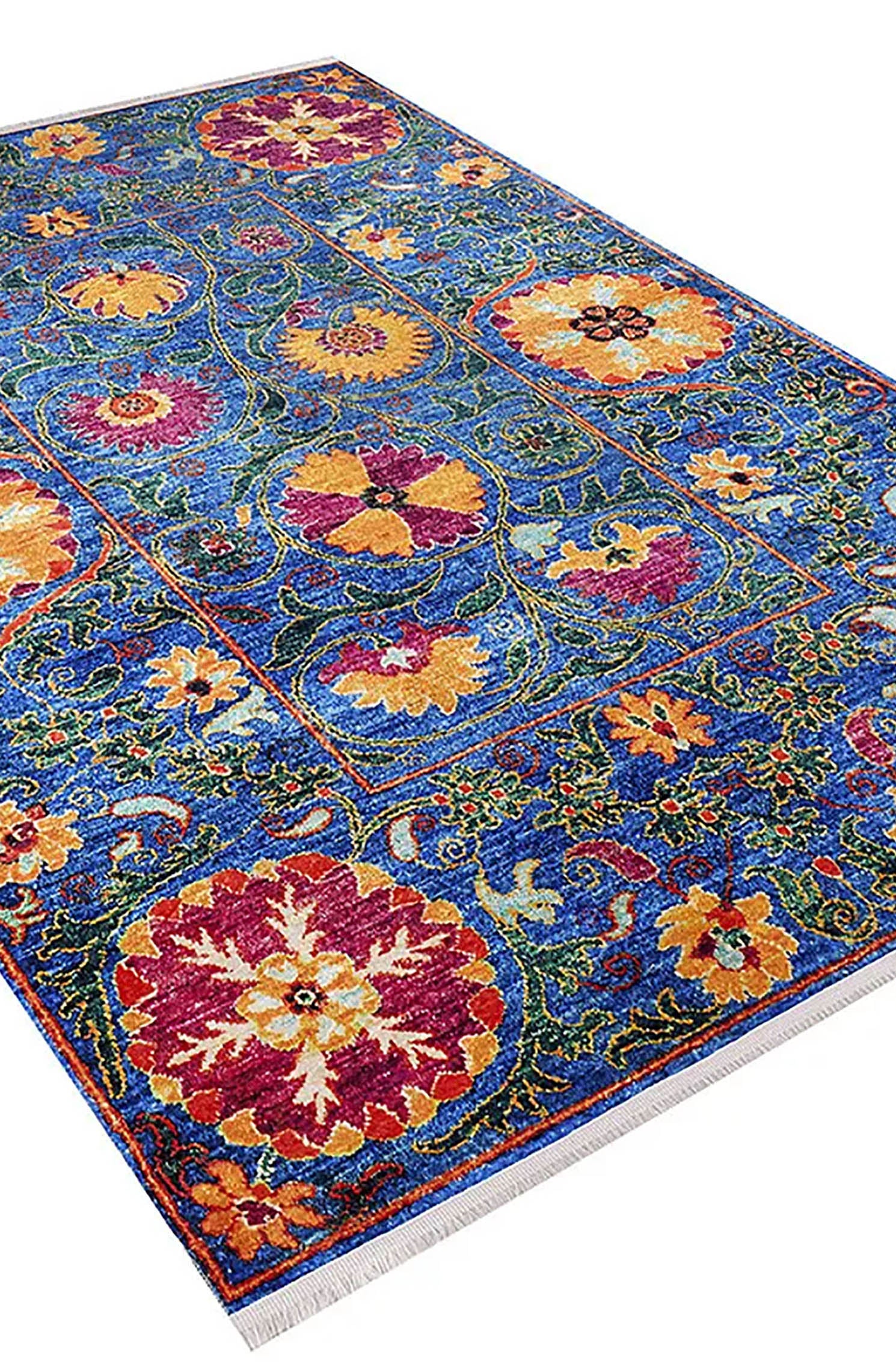 Alaiya Turkish Blue Rose Decorative Floral Rug