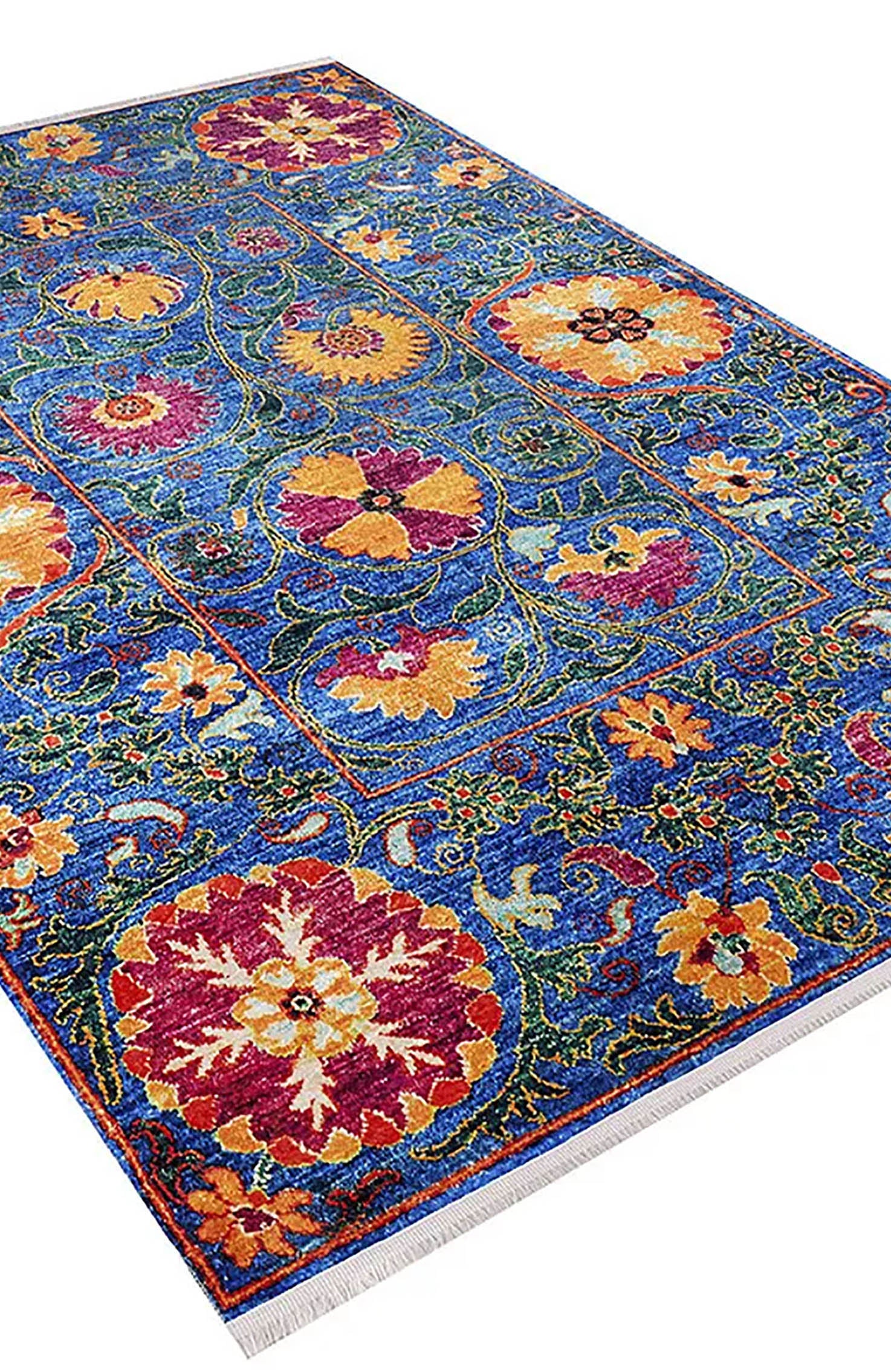 Alaiya Turkish Blue Rose Decorative Floral Rug