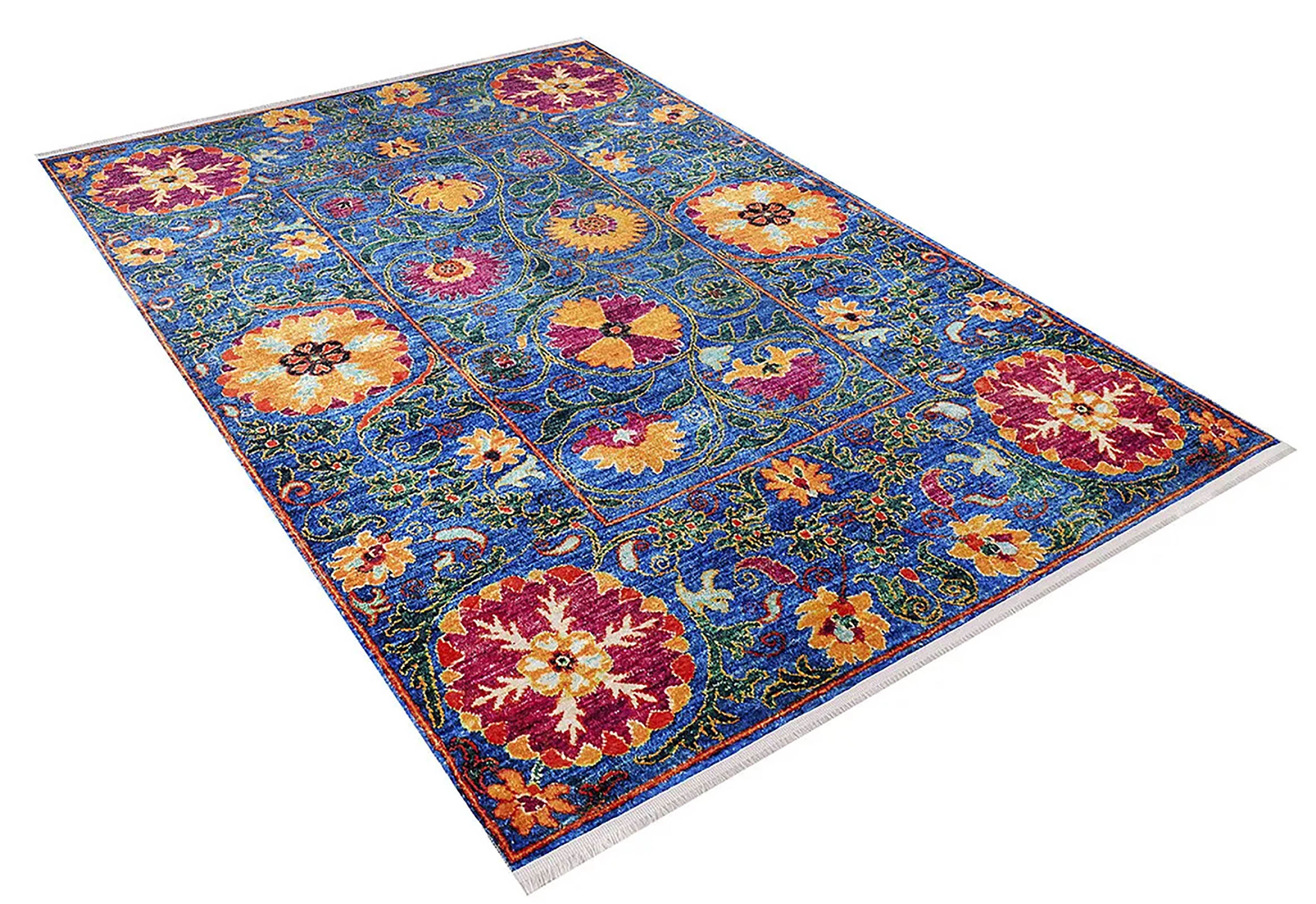 Alaiya Turkish Blue Rose Decorative Floral Rug