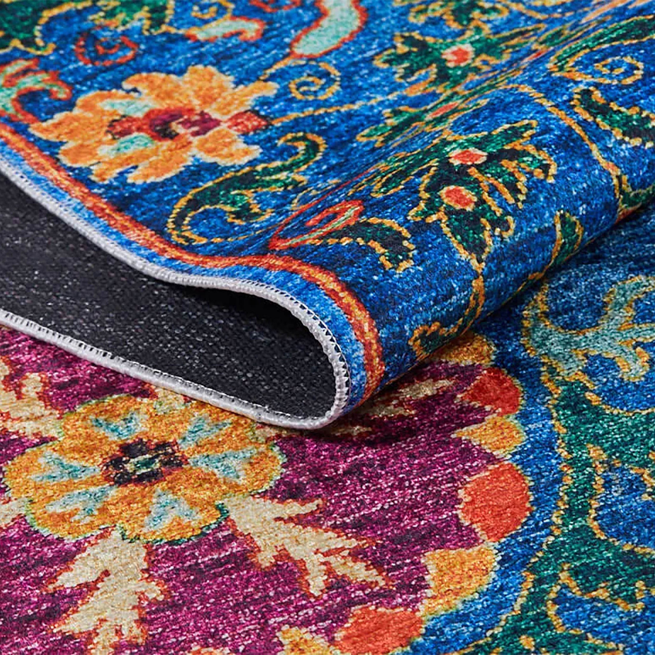 Alaiya Turkish Blue Rose Decorative Floral Rug