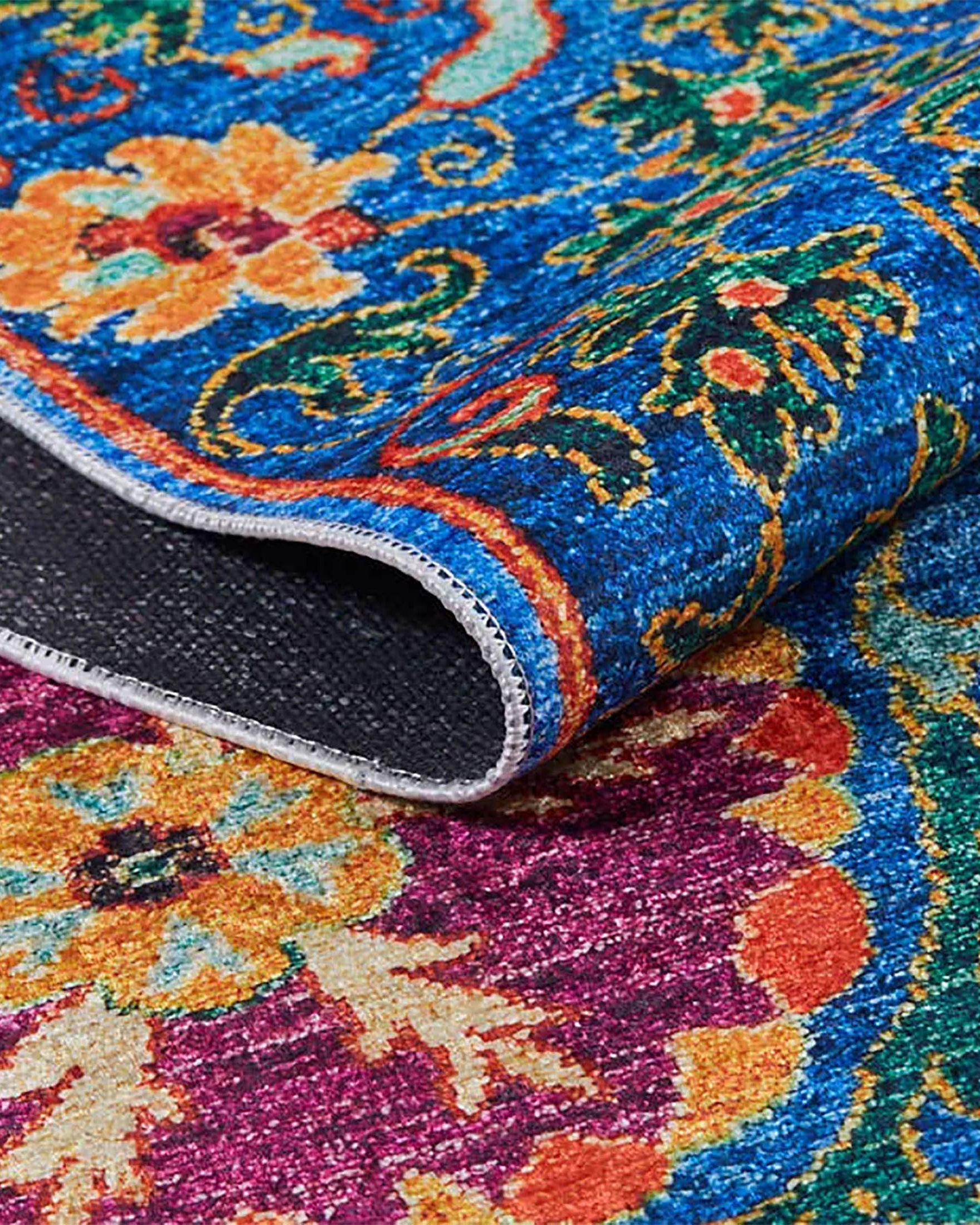 Alaiya Turkish Blue Rose Decorative Floral Rug