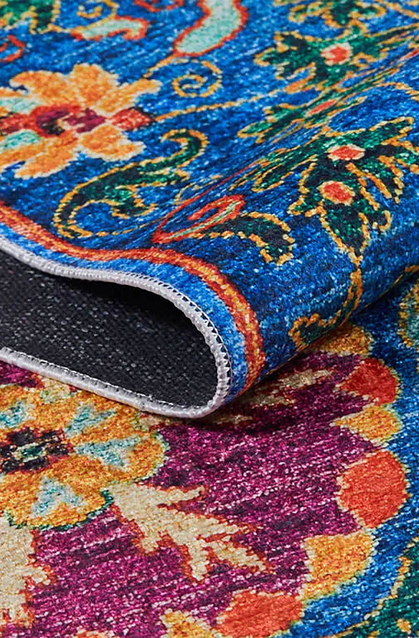 Alaiya Turkish Blue Rose Decorative Floral Rug