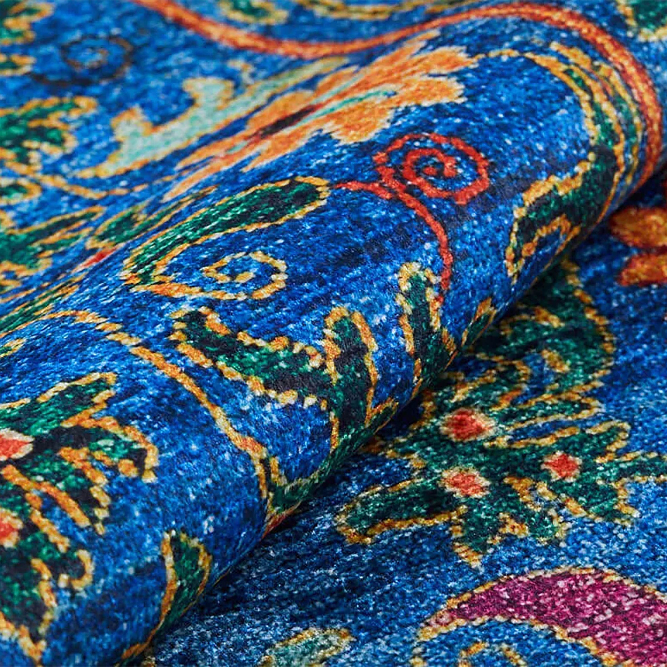 Alaiya Turkish Blue Rose Decorative Floral Rug