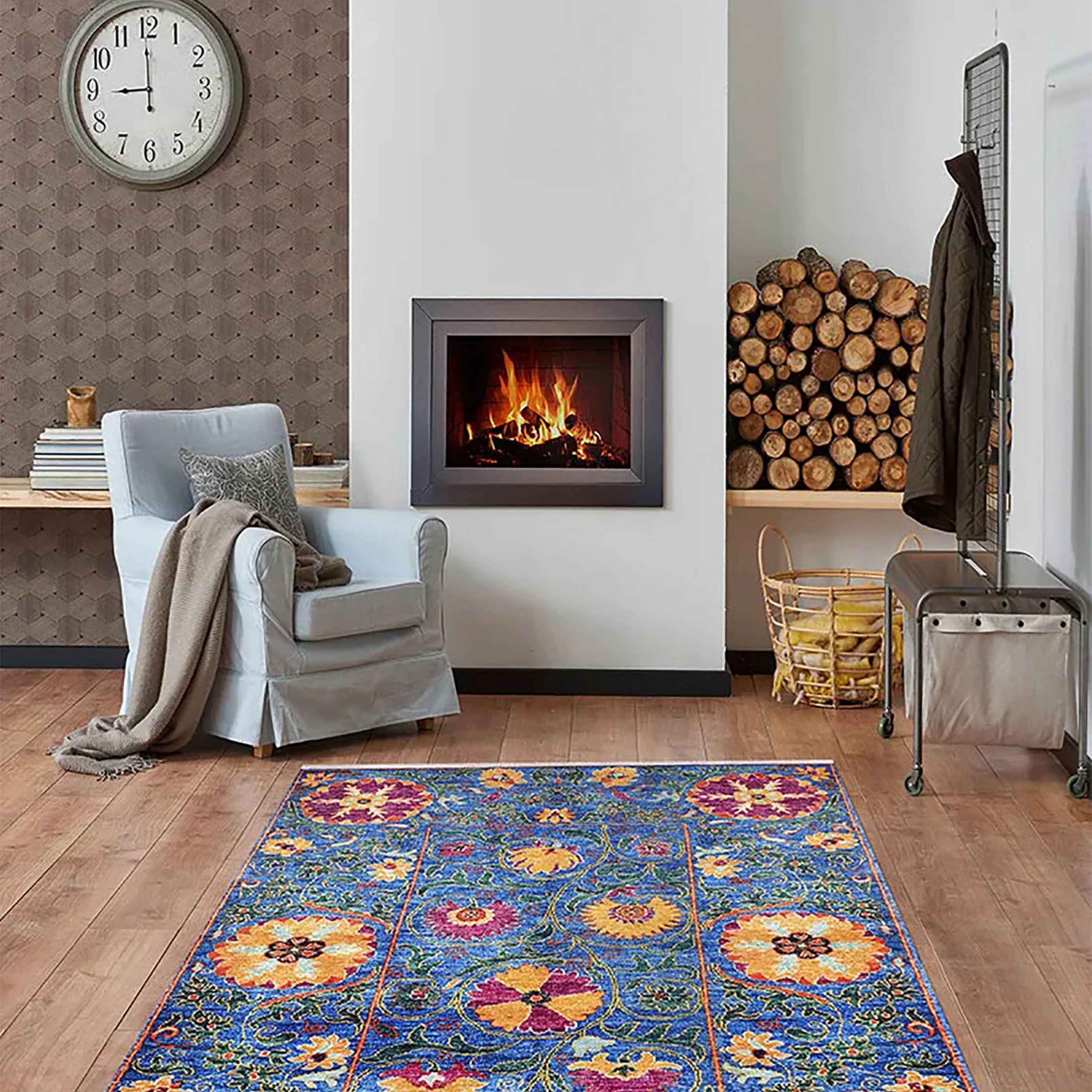 Alaiya Turkish Blue Rose Decorative Floral Rug