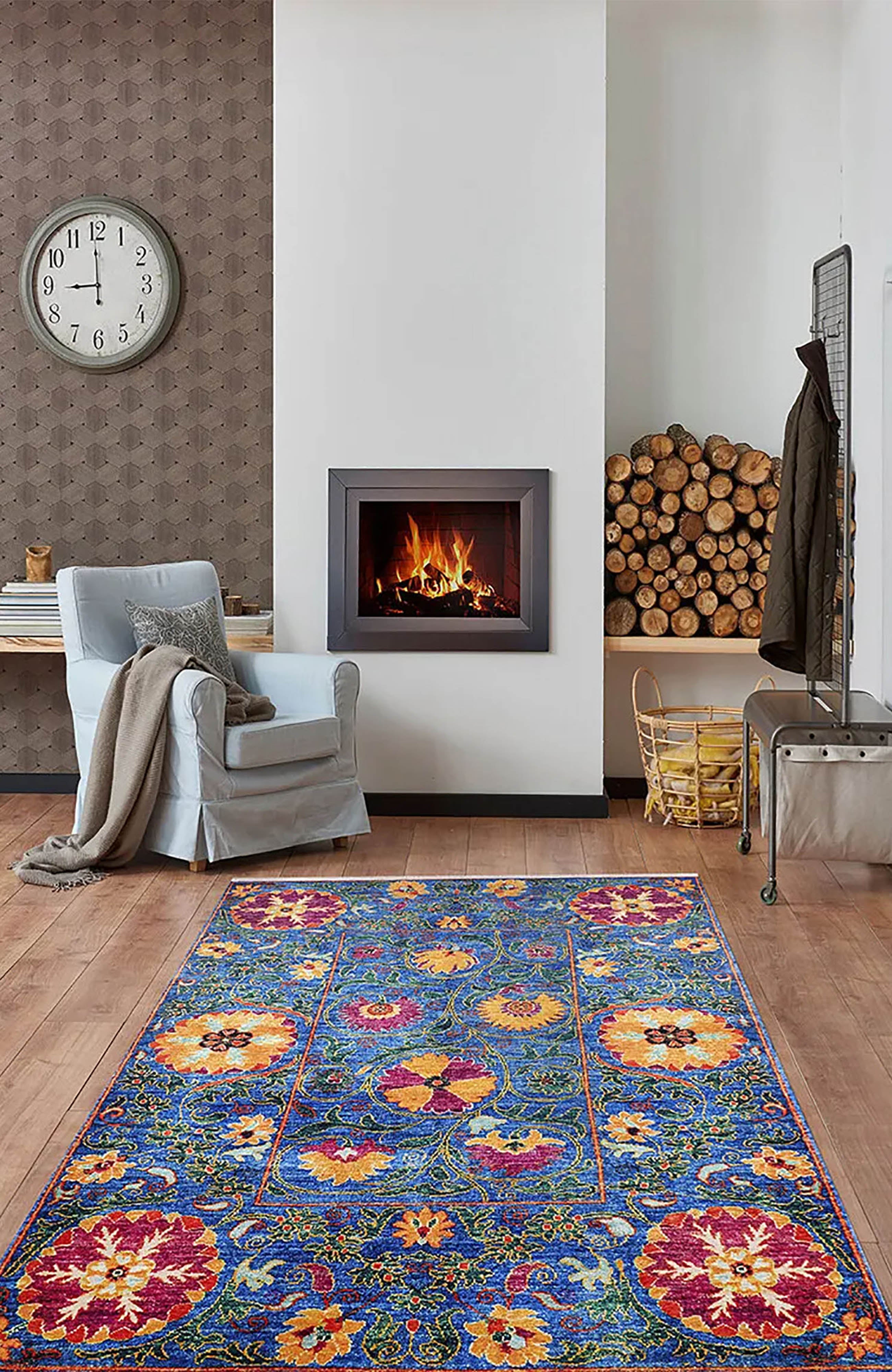 Alaiya Turkish Blue Rose Decorative Floral Rug