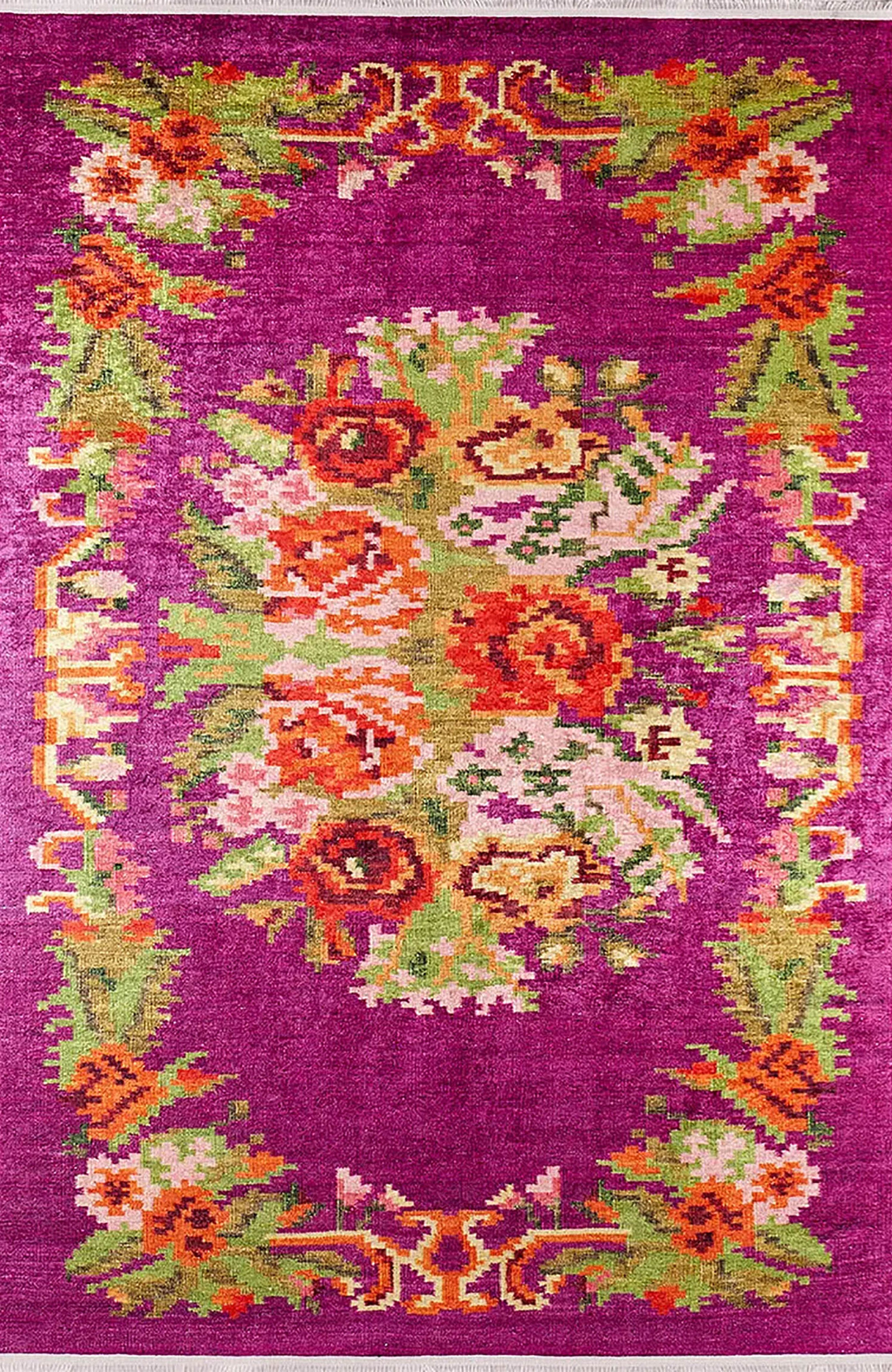 Soleil Turkish Karabagh Decorative Bohemian Floral Kilim Rug