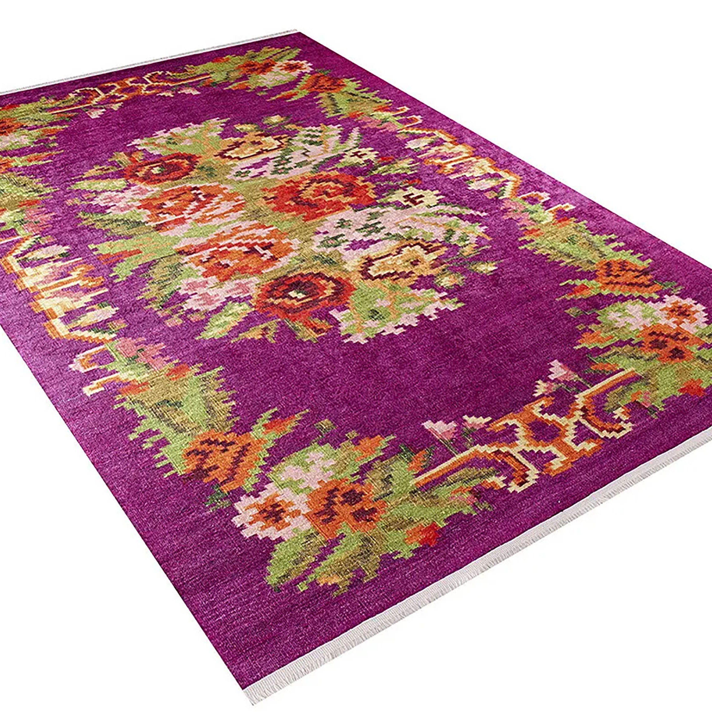 Soleil Turkish Karabagh Decorative Bohemian Floral Kilim Rug