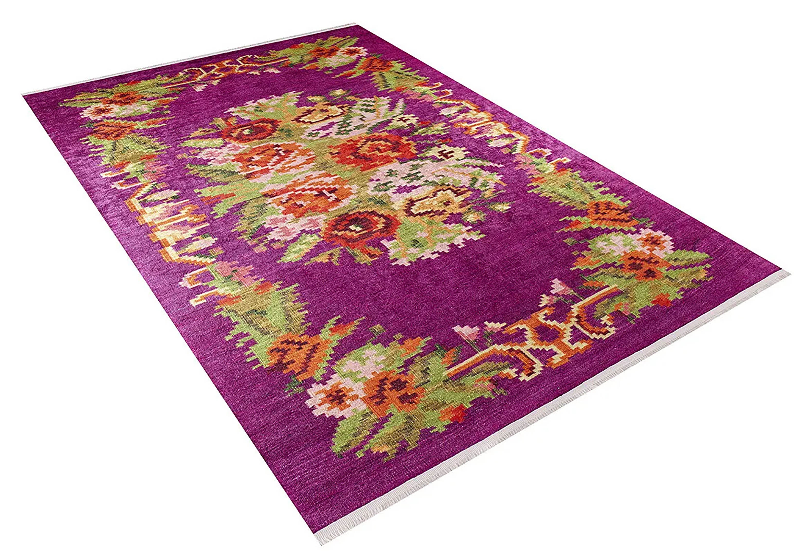 Soleil Turkish Karabagh Decorative Bohemian Floral Kilim Rug