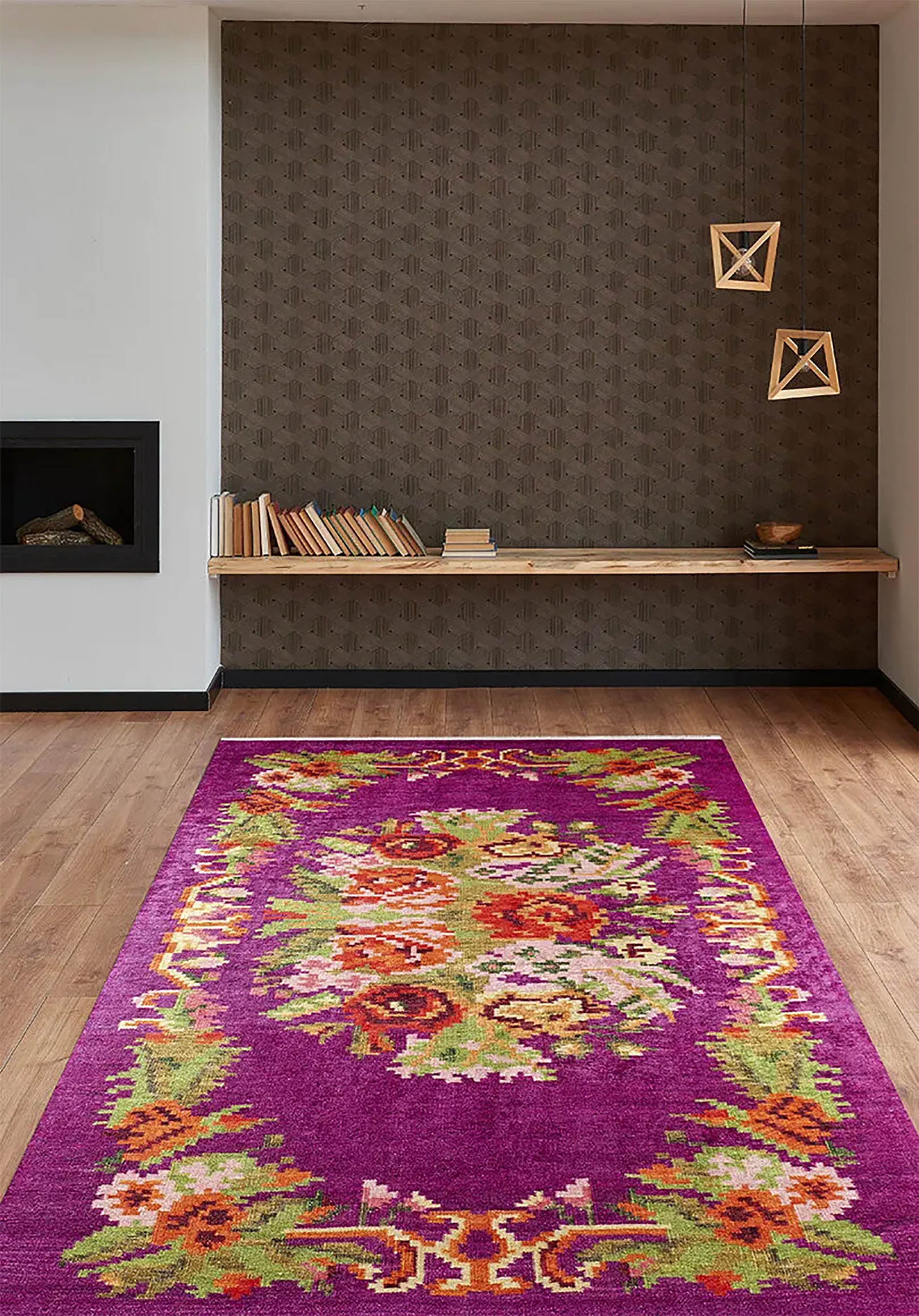 Soleil Turkish Karabagh Decorative Bohemian Floral Kilim Rug
