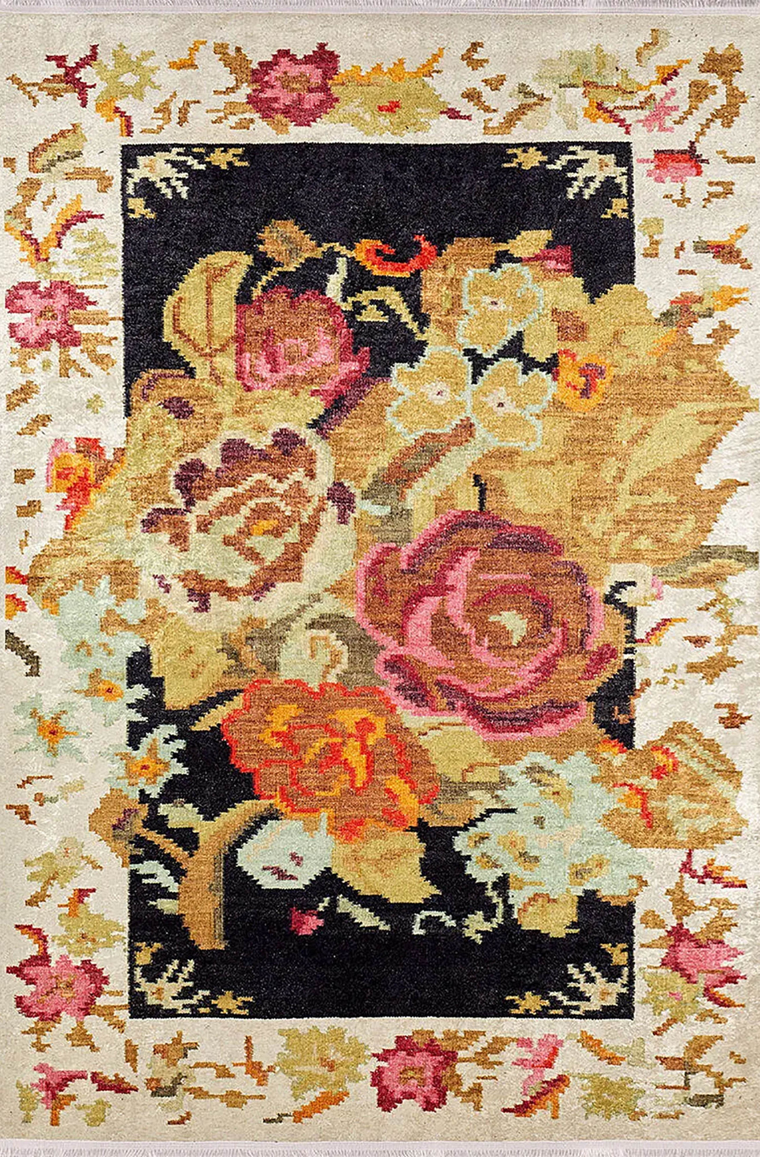 Paloma Turkish Karabagh Floral Decorative Yelllow Rug