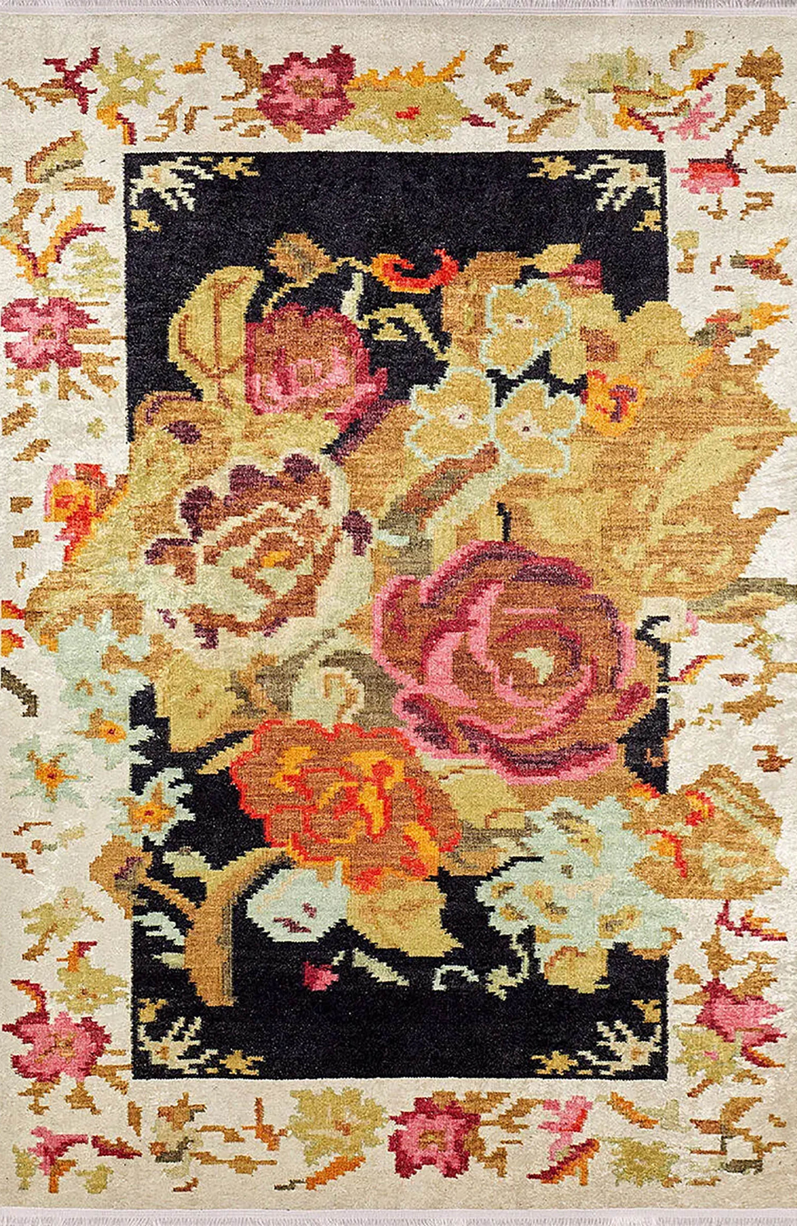 Paloma Turkish Karabagh Floral Decorative Yelllow Rug