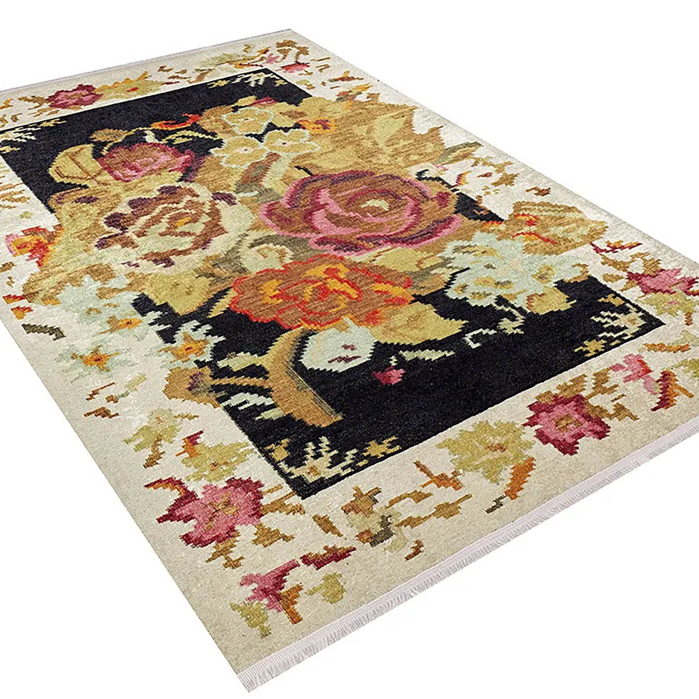 Paloma Turkish Karabagh Floral Decorative Yelllow Rug