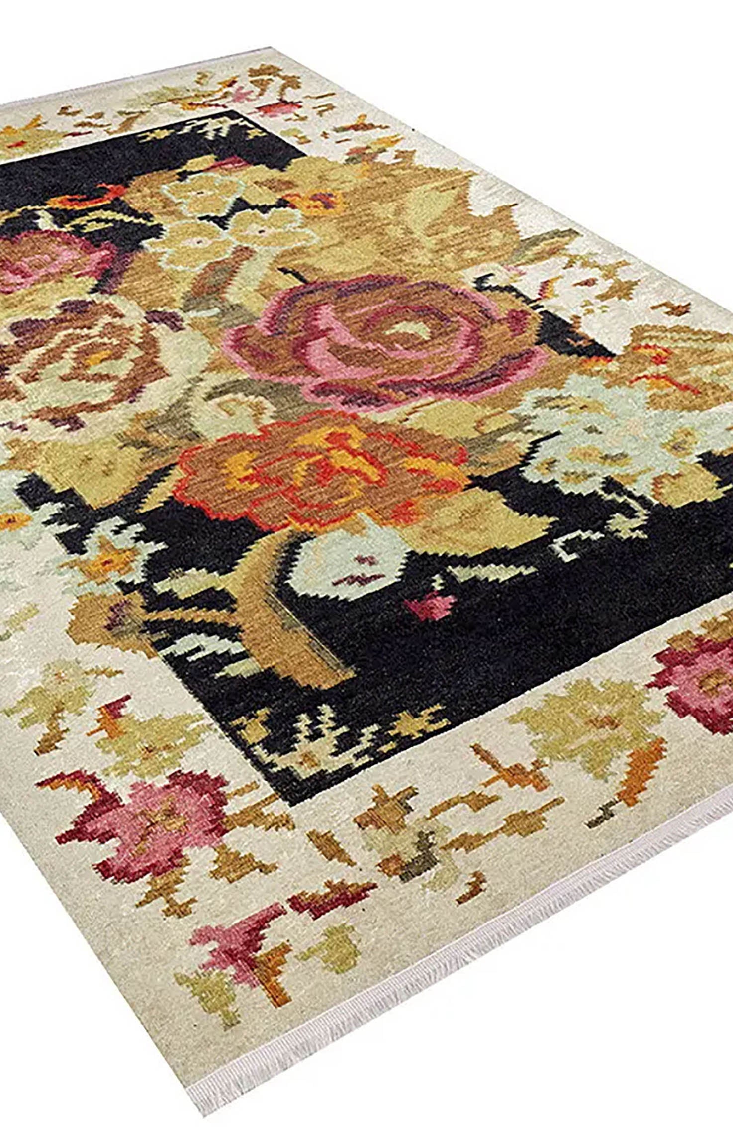 Paloma Turkish Karabagh Floral Decorative Yelllow Rug
