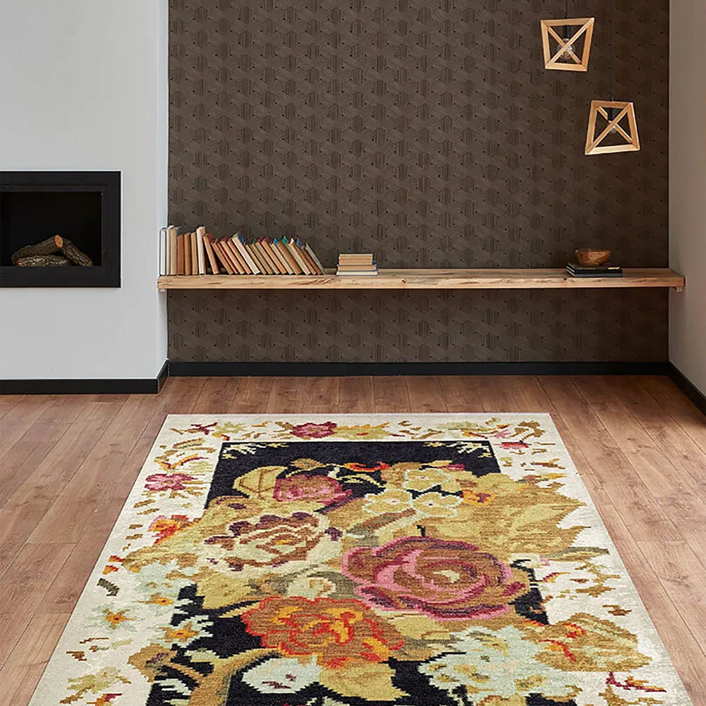 Paloma Turkish Karabagh Floral Decorative Yelllow Rug