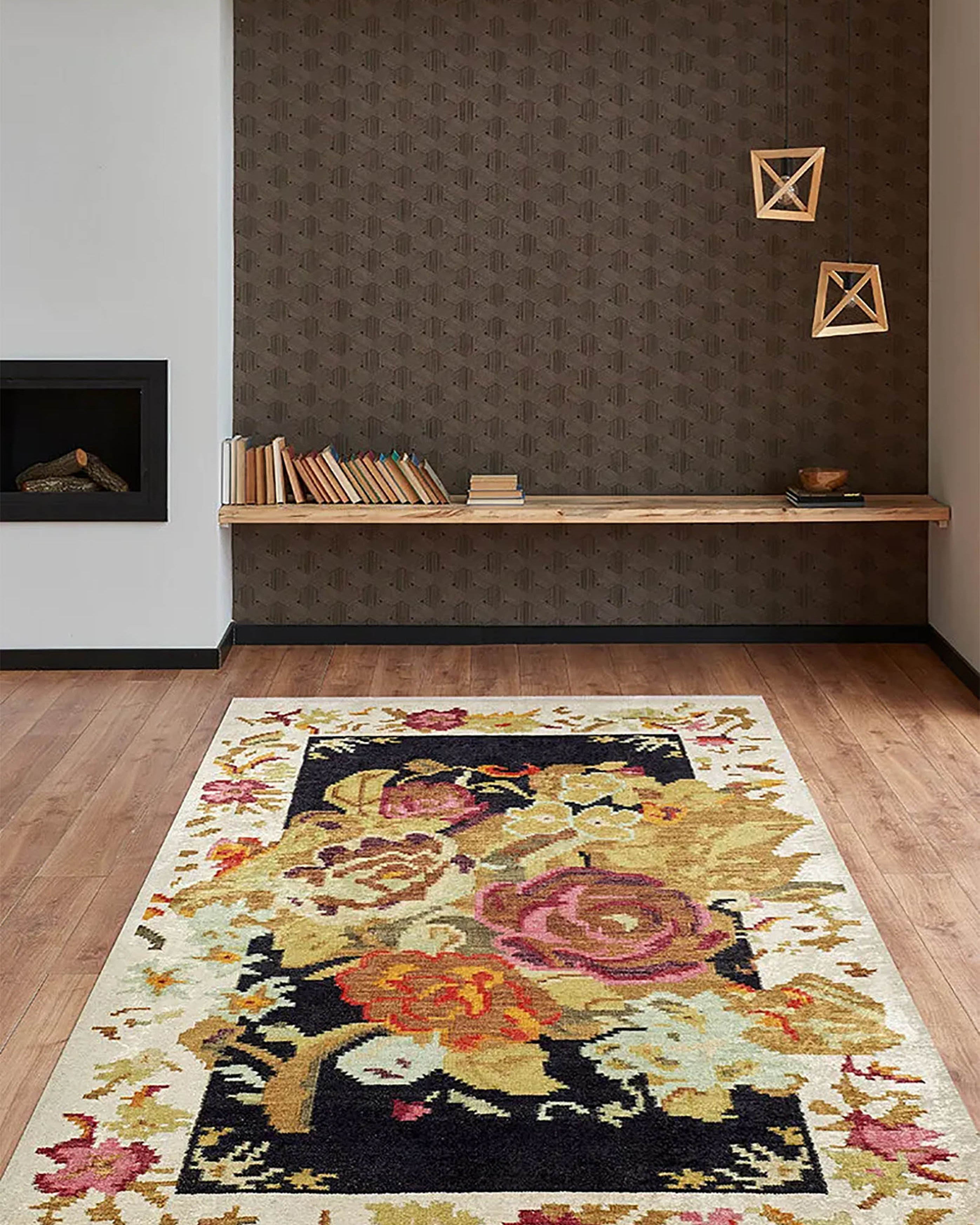 Paloma Turkish Karabagh Floral Decorative Yelllow Rug