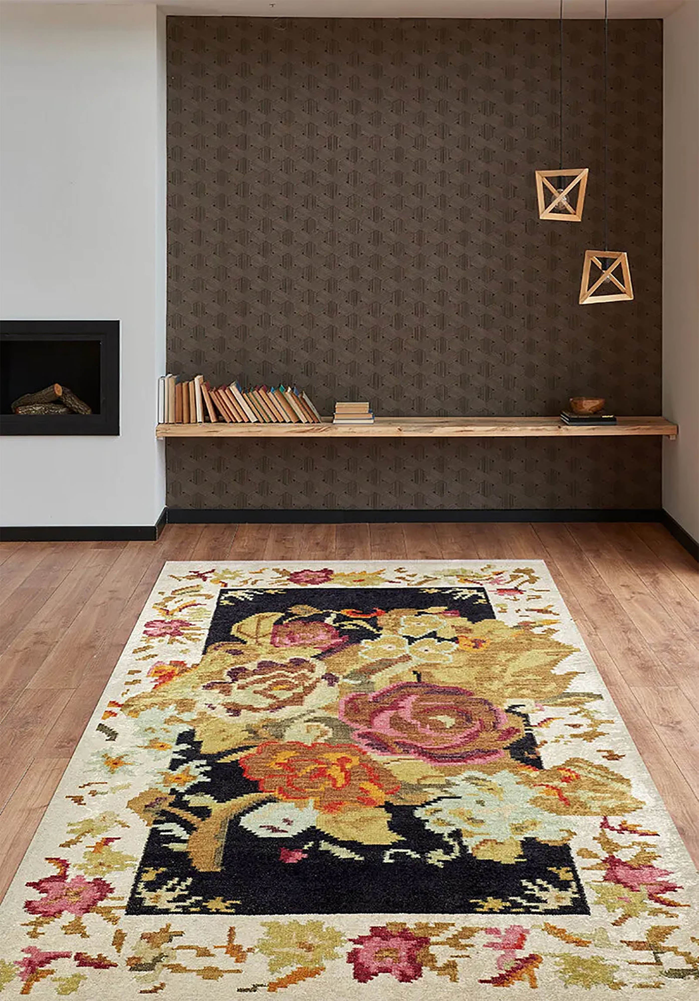 Paloma Turkish Karabagh Floral Decorative Yelllow Rug