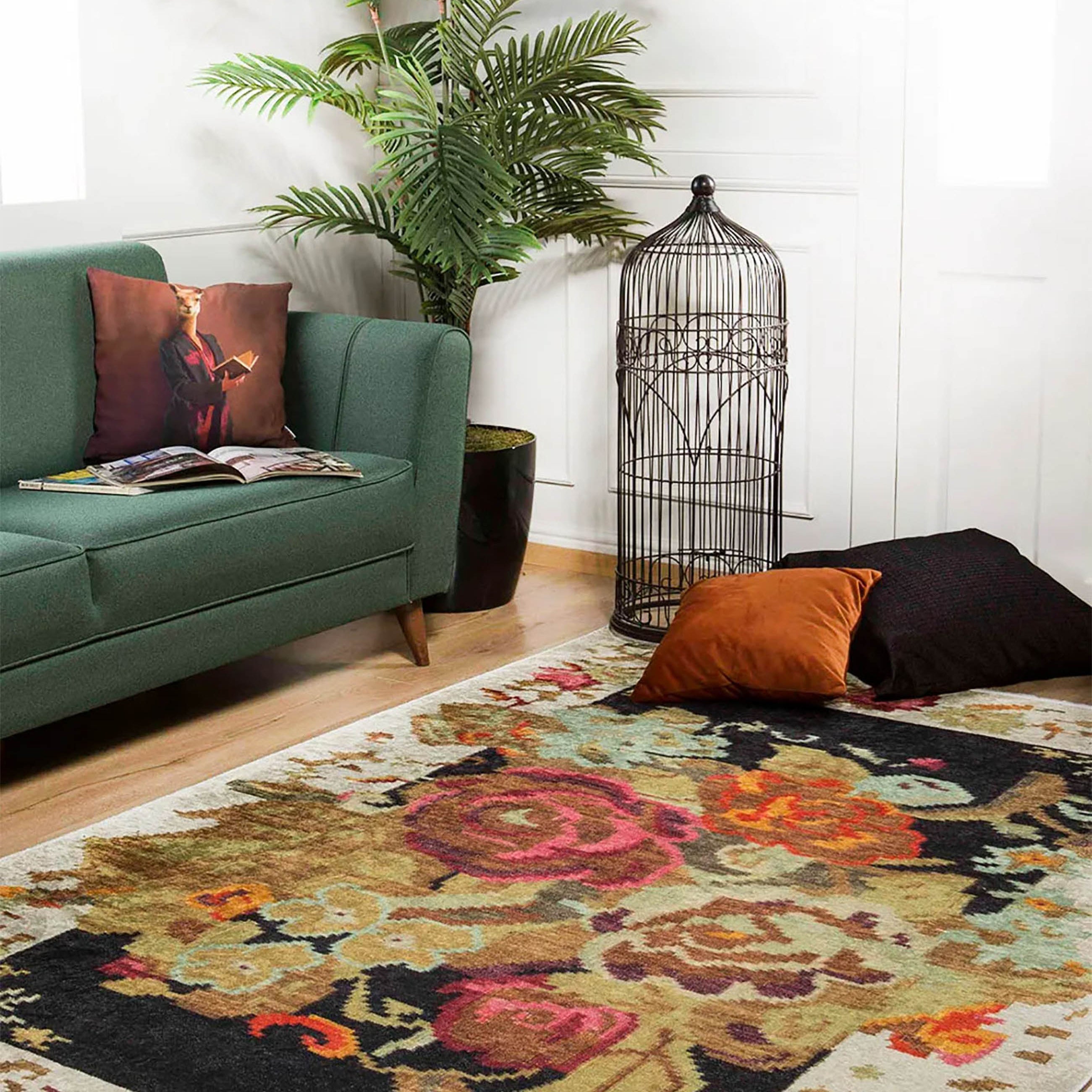 Paloma Turkish Karabagh Floral Decorative Yelllow Rug