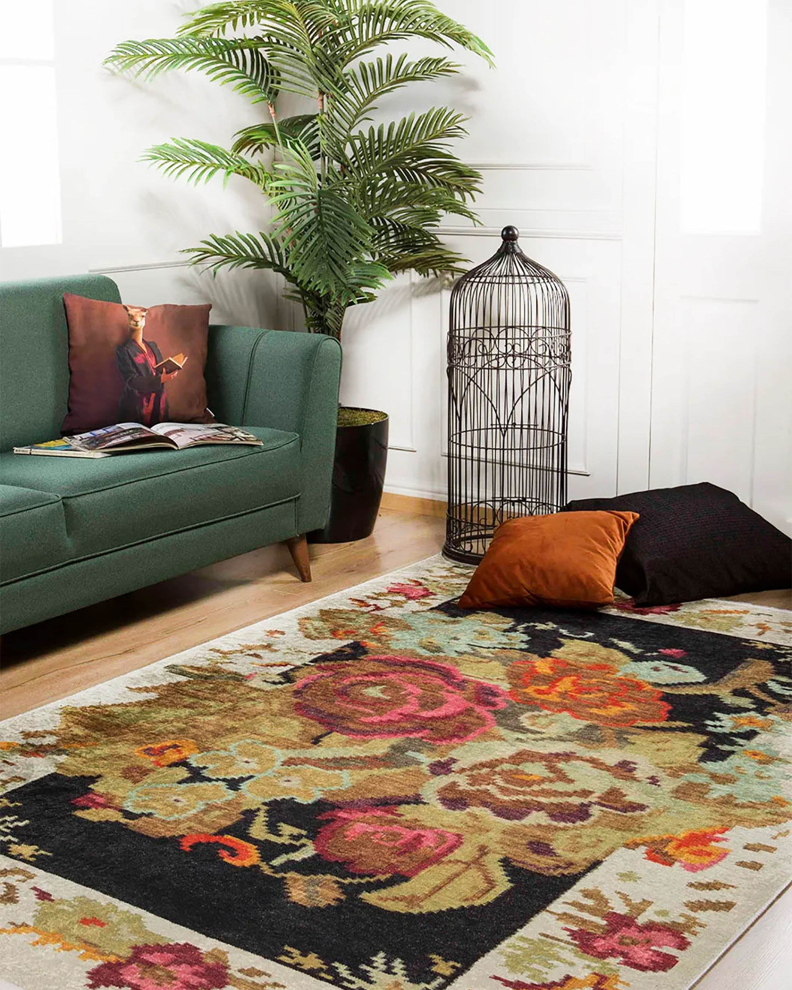 Paloma Turkish Karabagh Floral Decorative Yelllow Rug