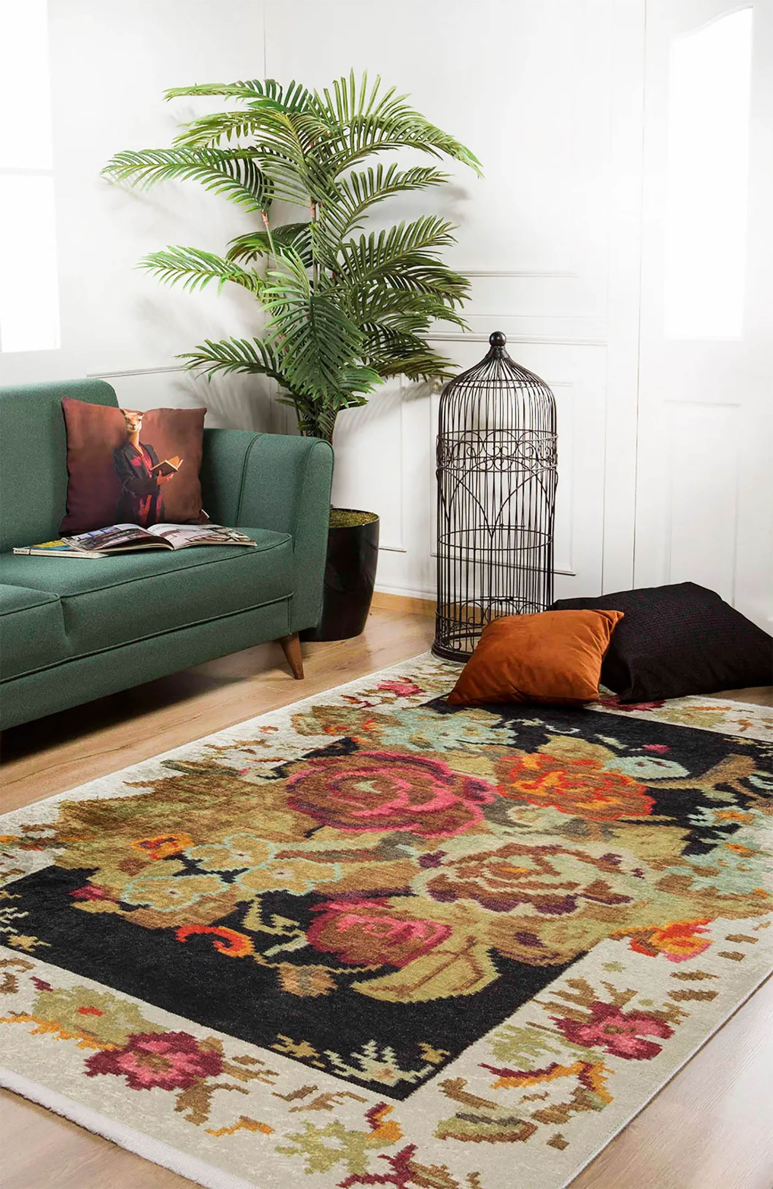 Paloma Turkish Karabagh Floral Decorative Yelllow Rug