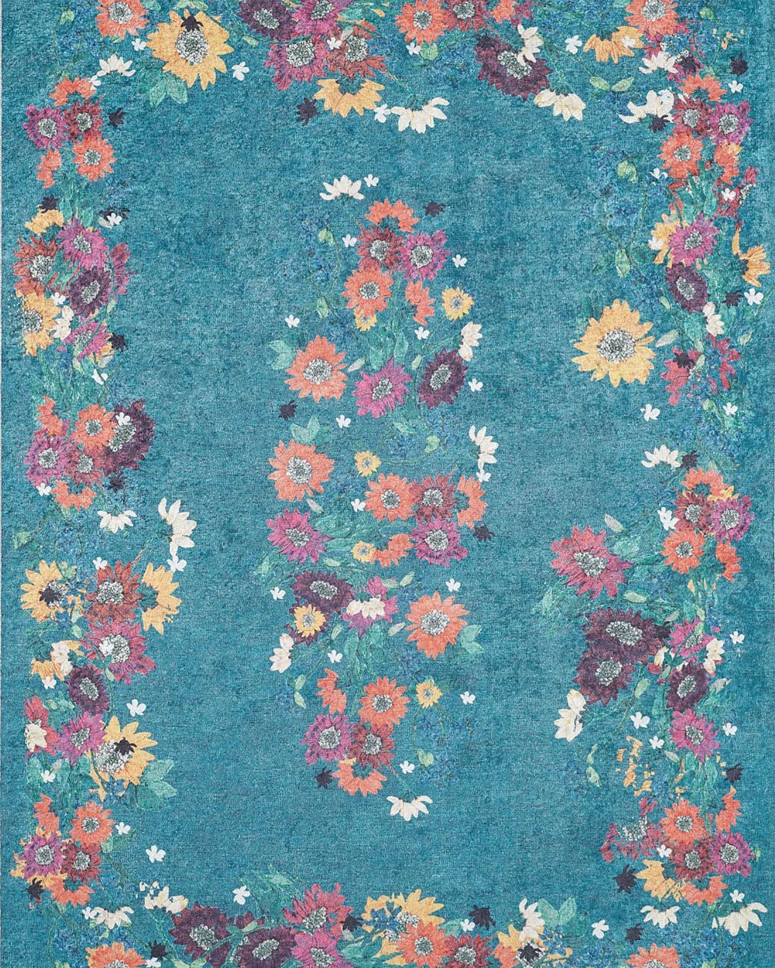 Aadhya Turkish Green Rose Decorative Floral Rug