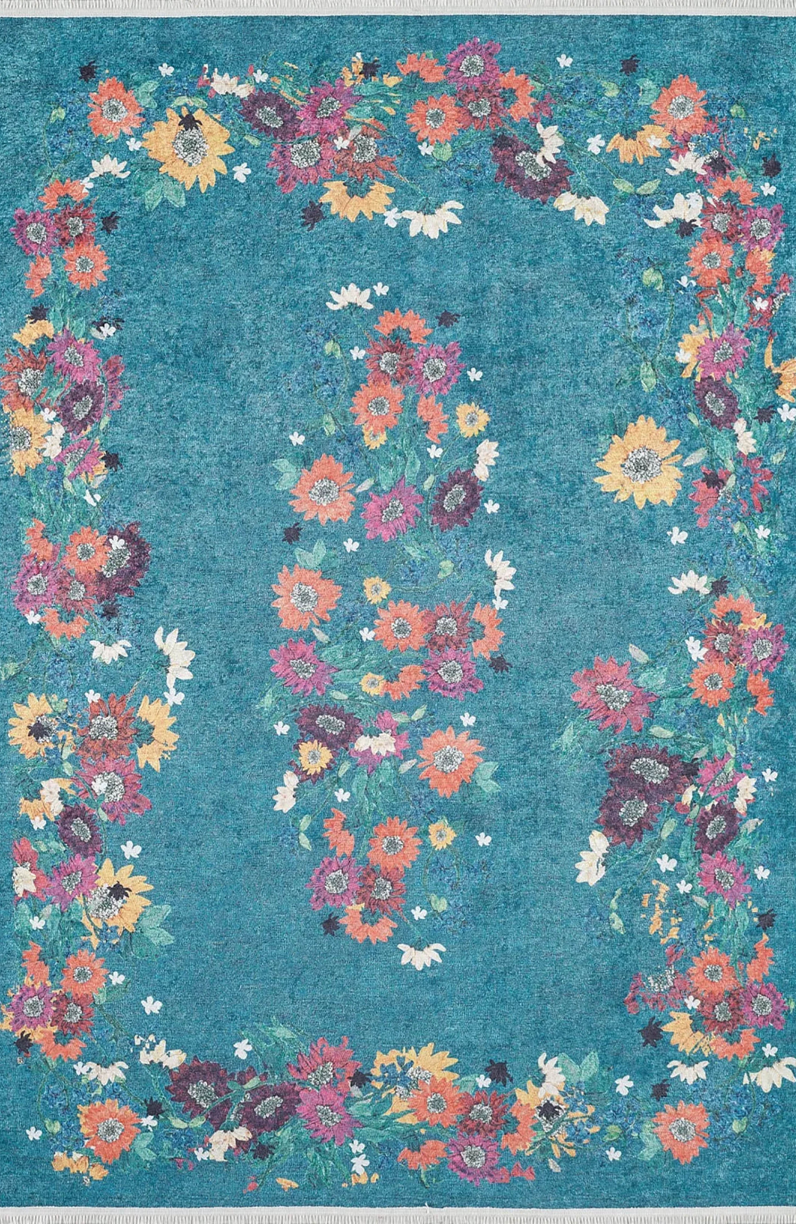 Aadhya Turkish Green Rose Decorative Floral Rug
