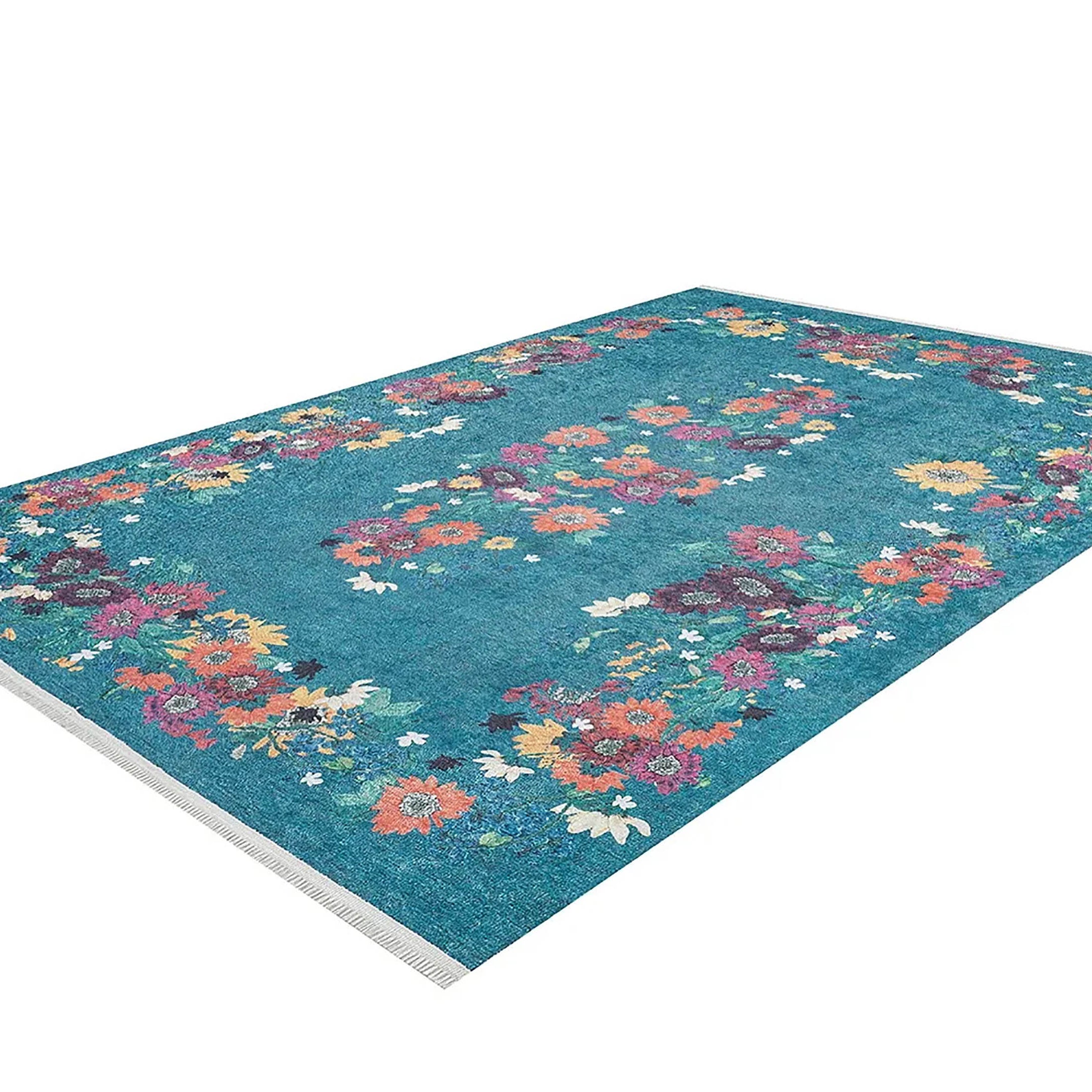 Aadhya Turkish Green Rose Decorative Floral Rug