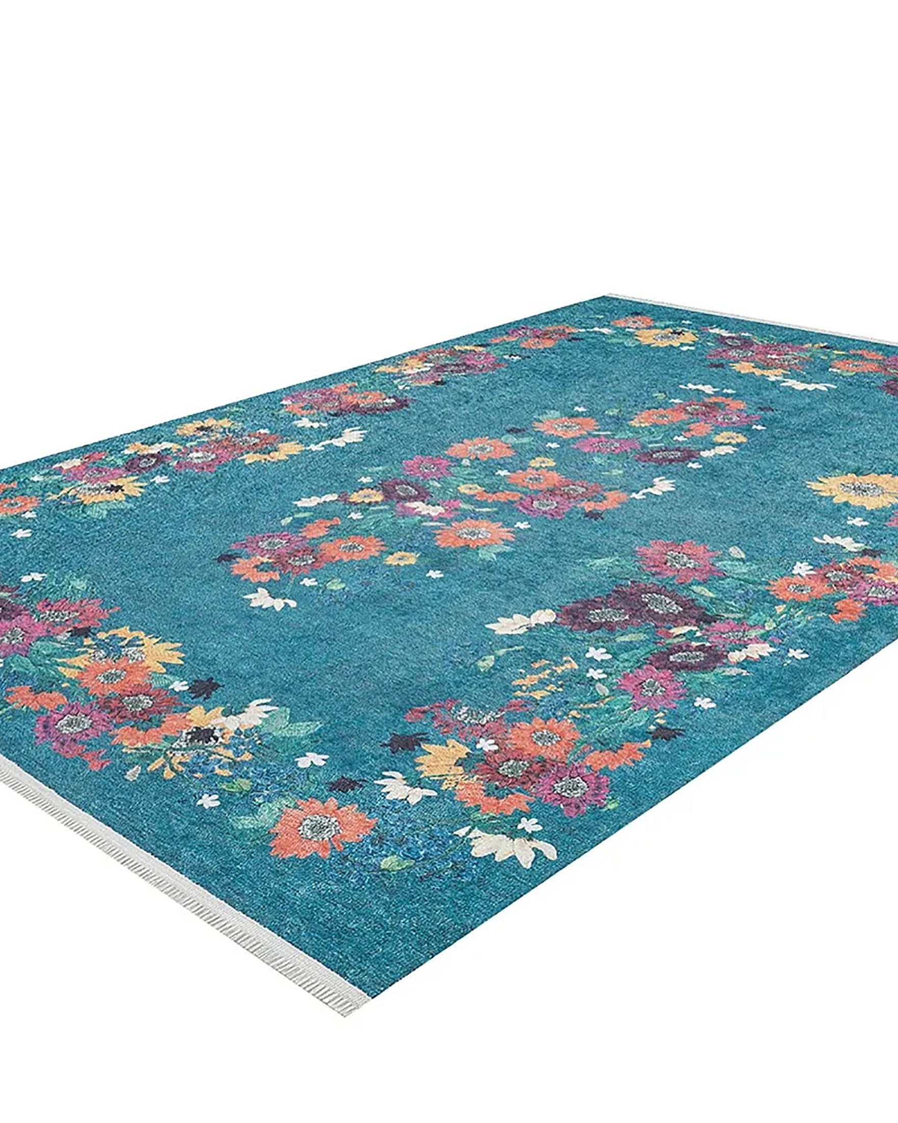 Aadhya Turkish Green Rose Decorative Floral Rug