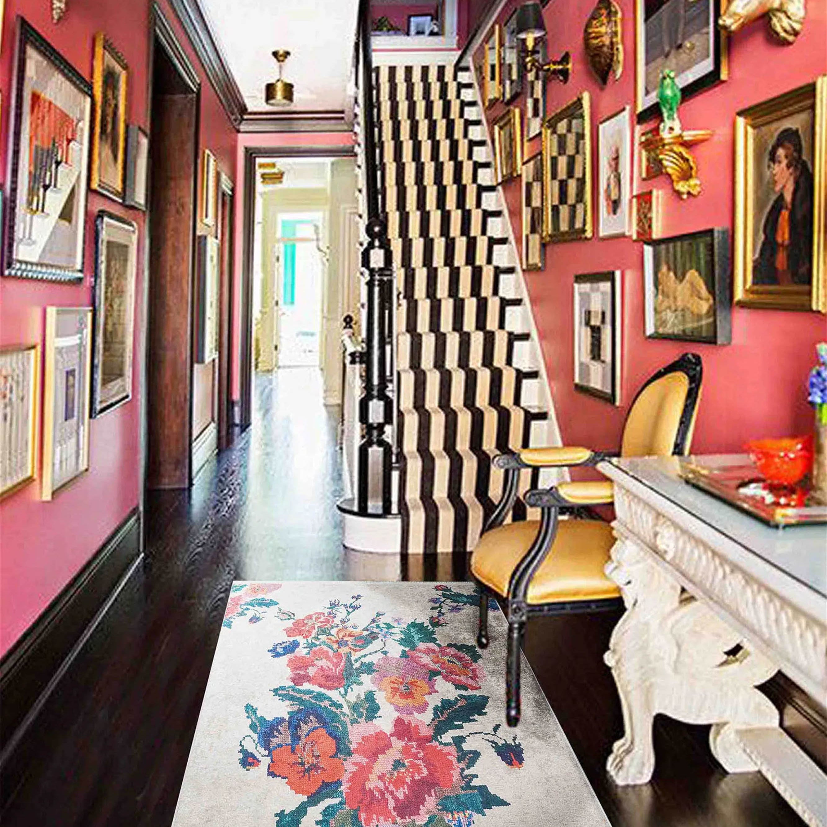 Shay Turkish Karabagh White Decorative Floral Rug