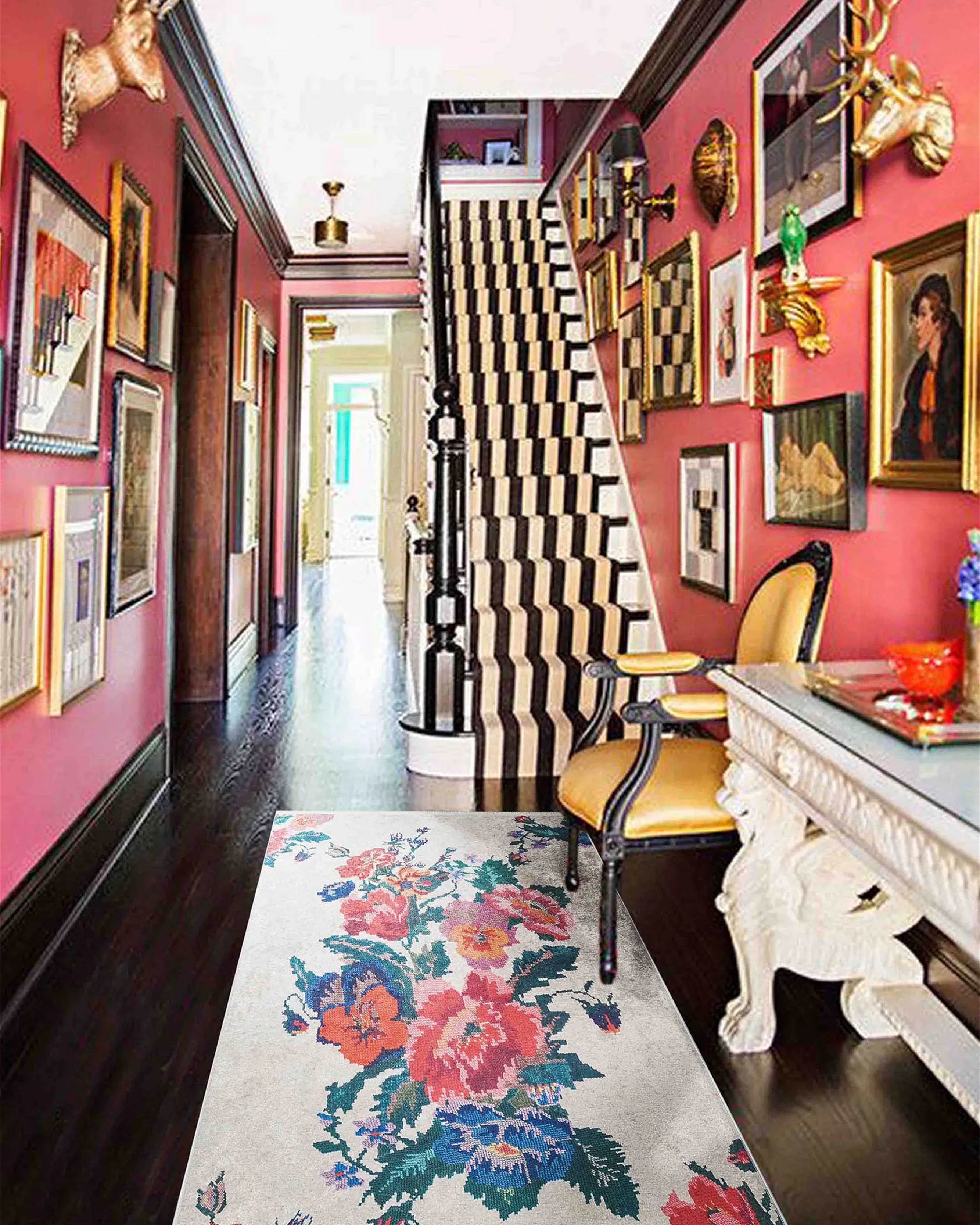 Shay Turkish Karabagh White Decorative Floral Rug