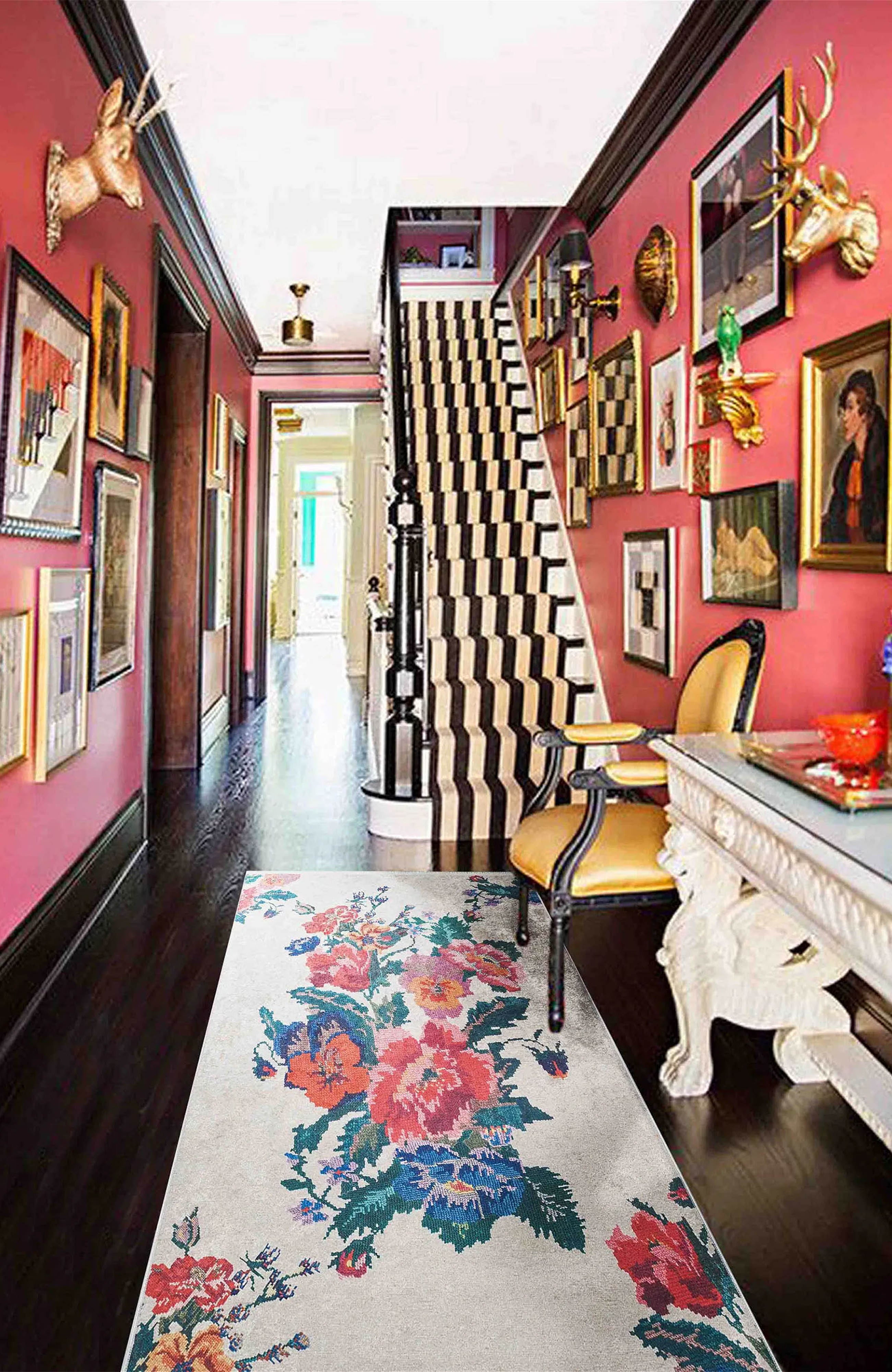 Shay Turkish Karabagh White Decorative Floral Rug