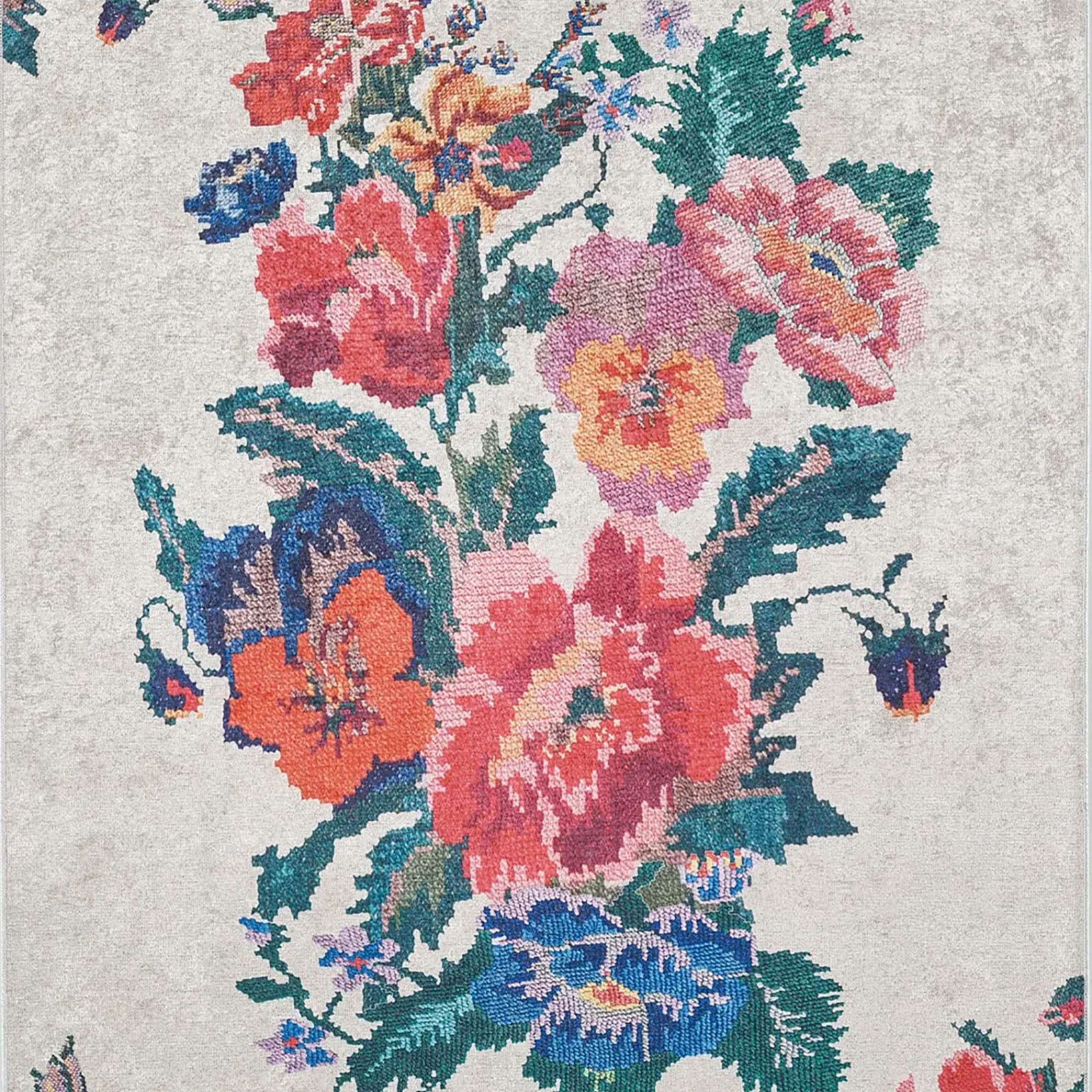 Shay Turkish Karabagh White Decorative Floral Rug