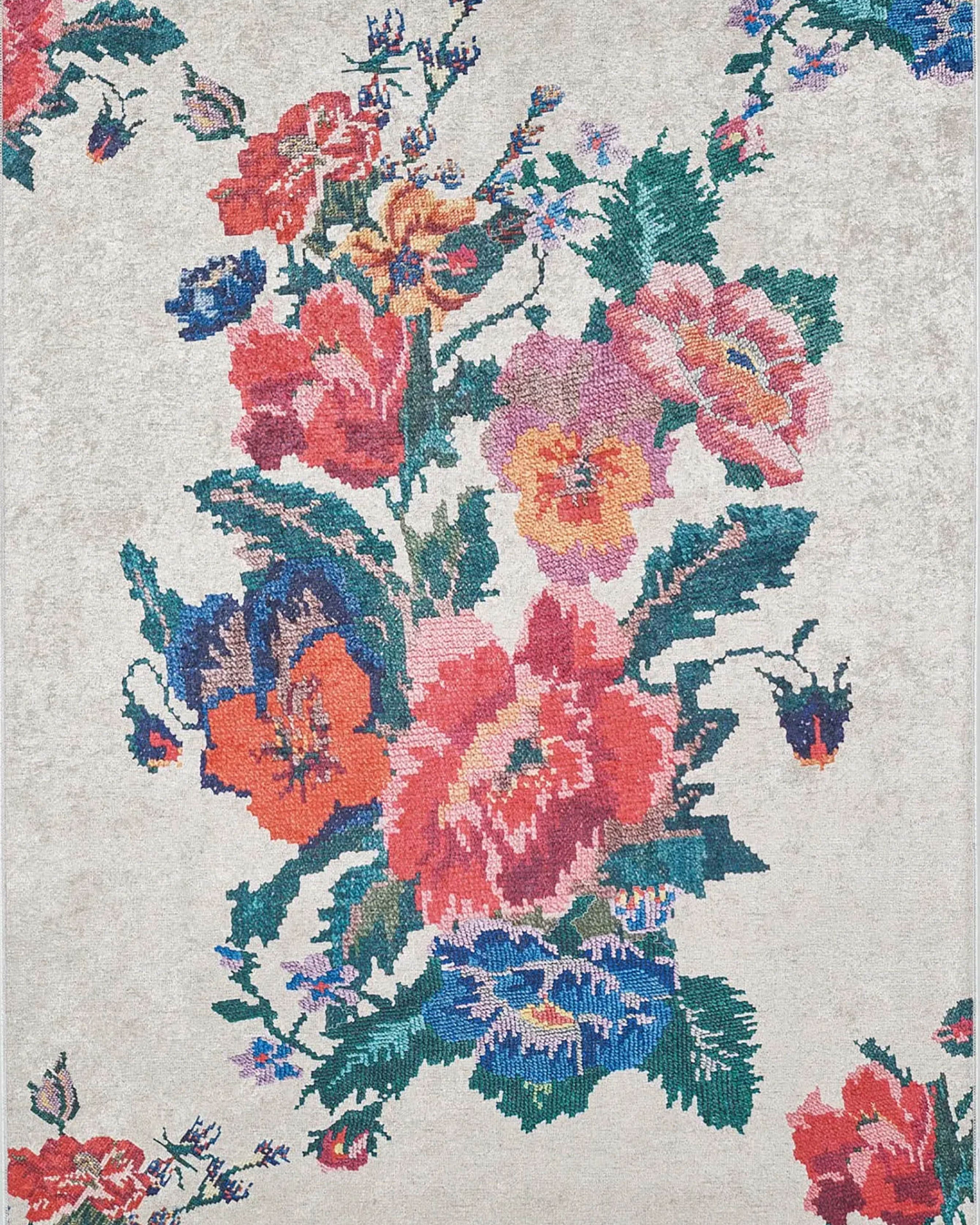 Shay Turkish Karabagh White Decorative Floral Rug