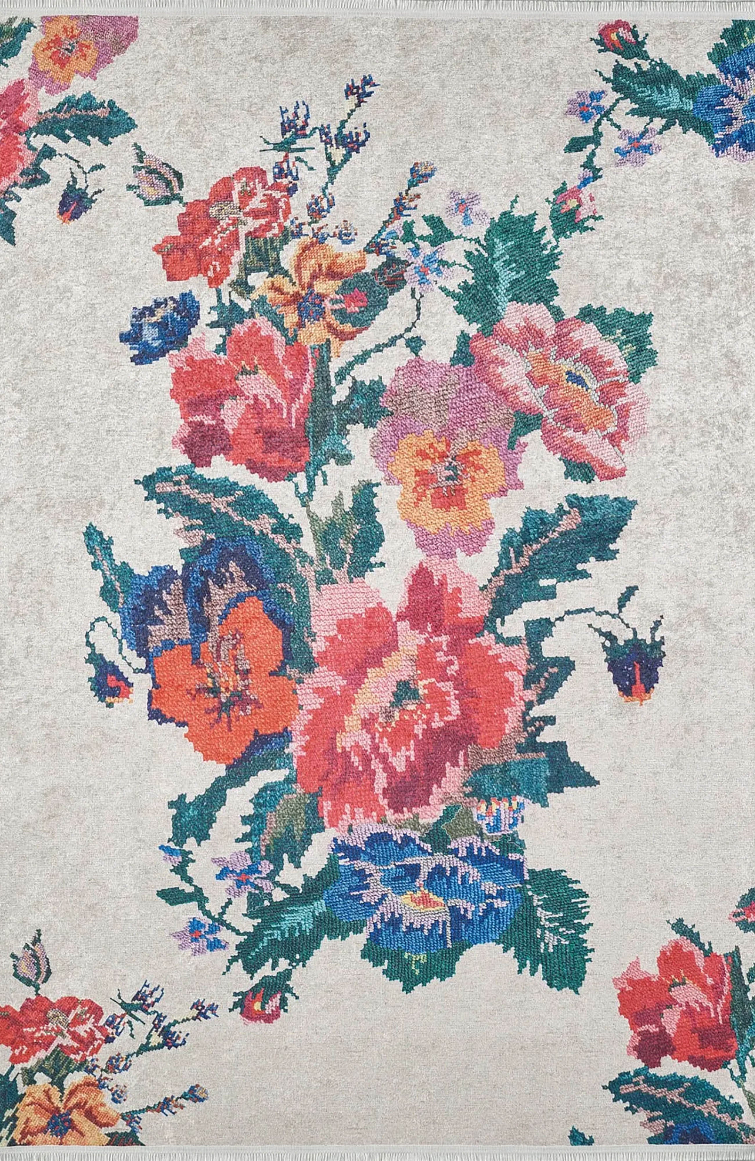 Shay Turkish Karabagh White Decorative Floral Rug