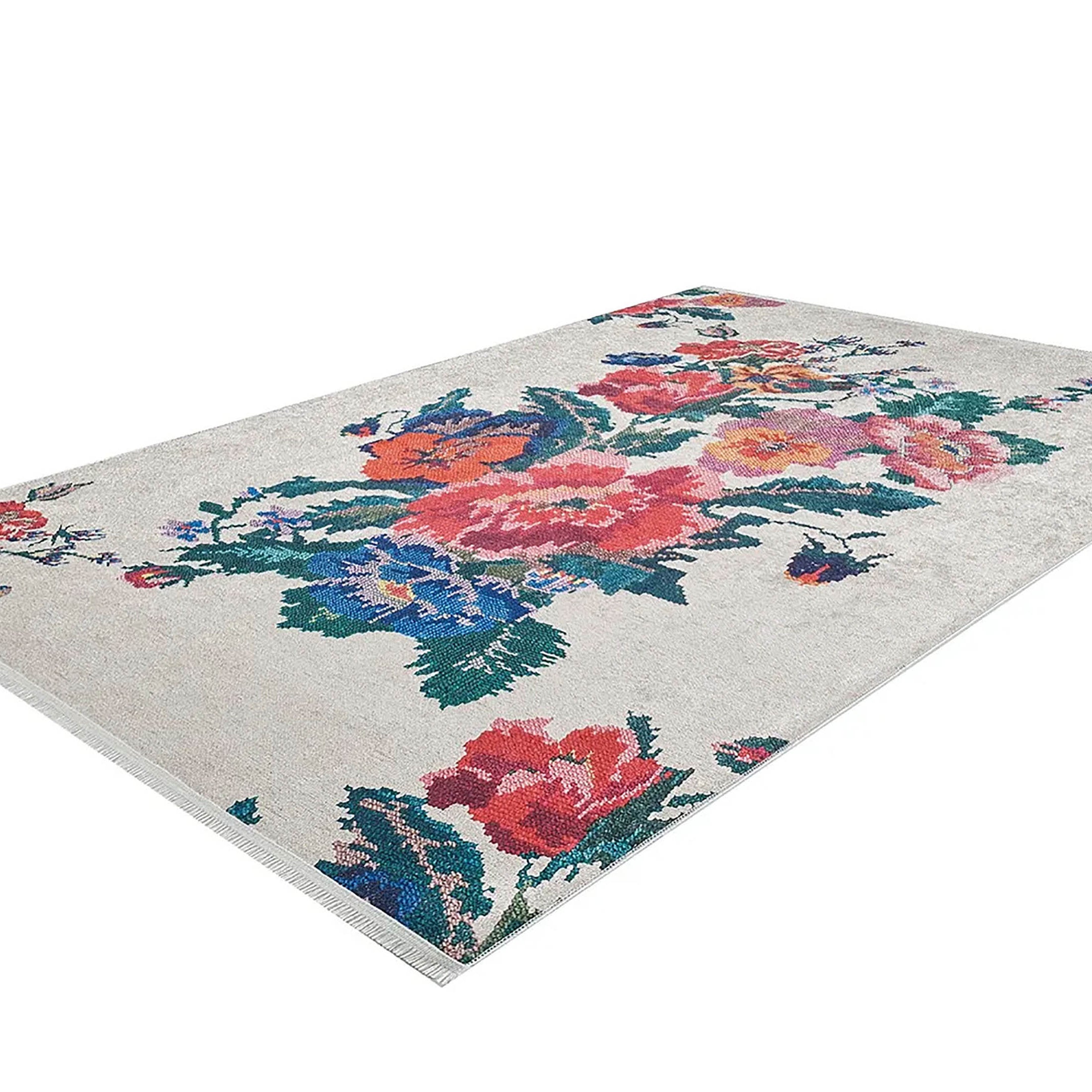 Shay Turkish Karabagh White Decorative Floral Rug