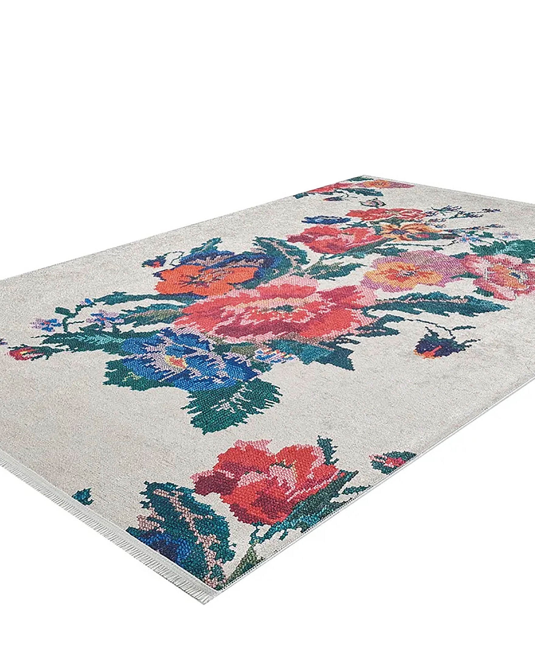 Shay Turkish Karabagh White Decorative Floral Rug