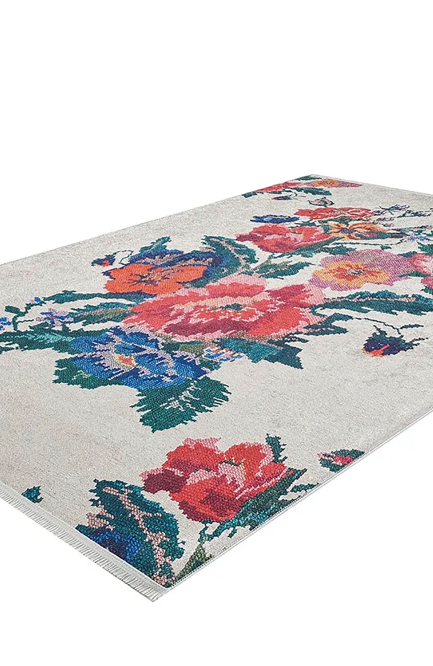 Shay Turkish Karabagh White Decorative Floral Rug