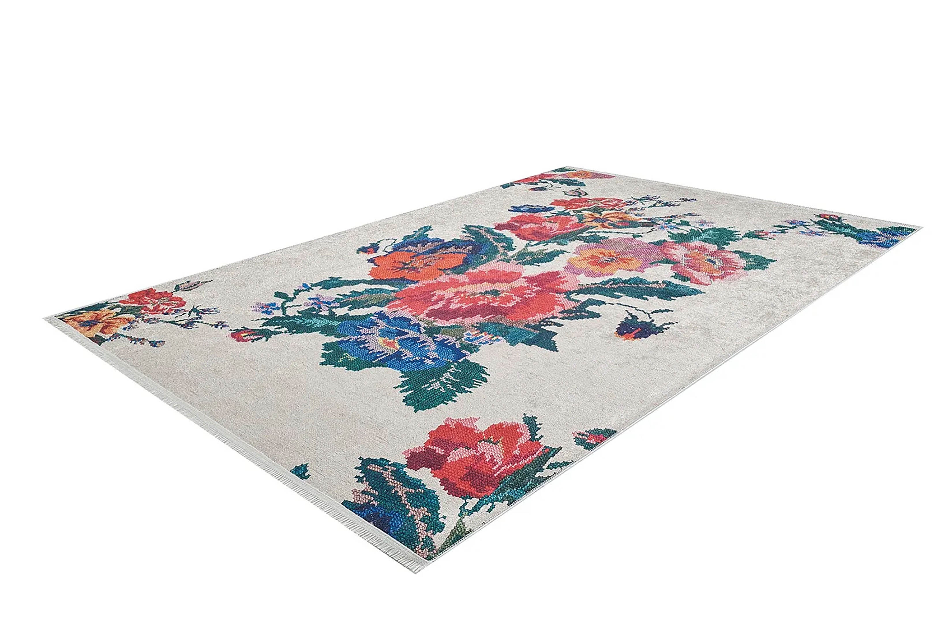 Shay Turkish Karabagh White Decorative Floral Rug