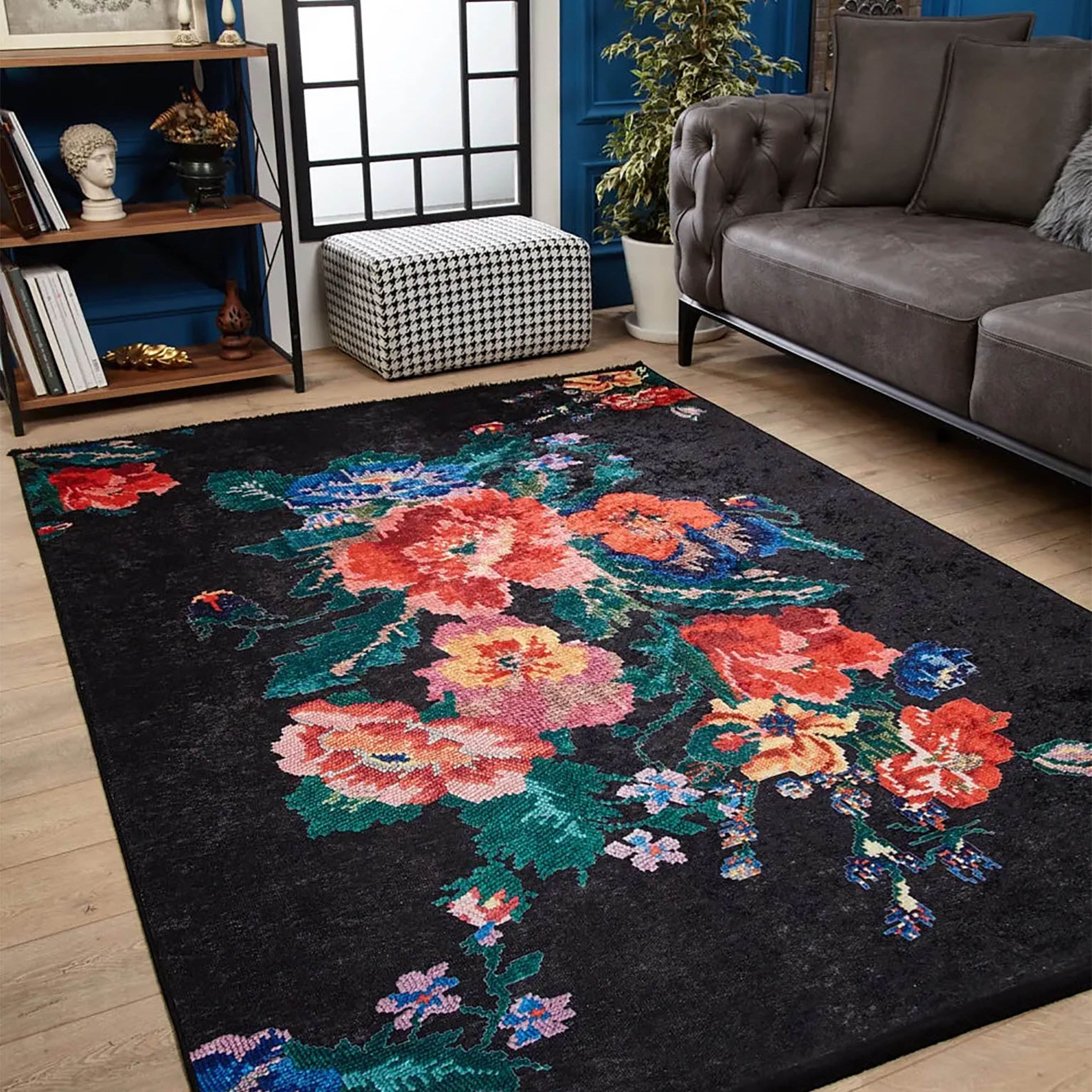 Natasha Turkish Karabagh Rose Black Rug