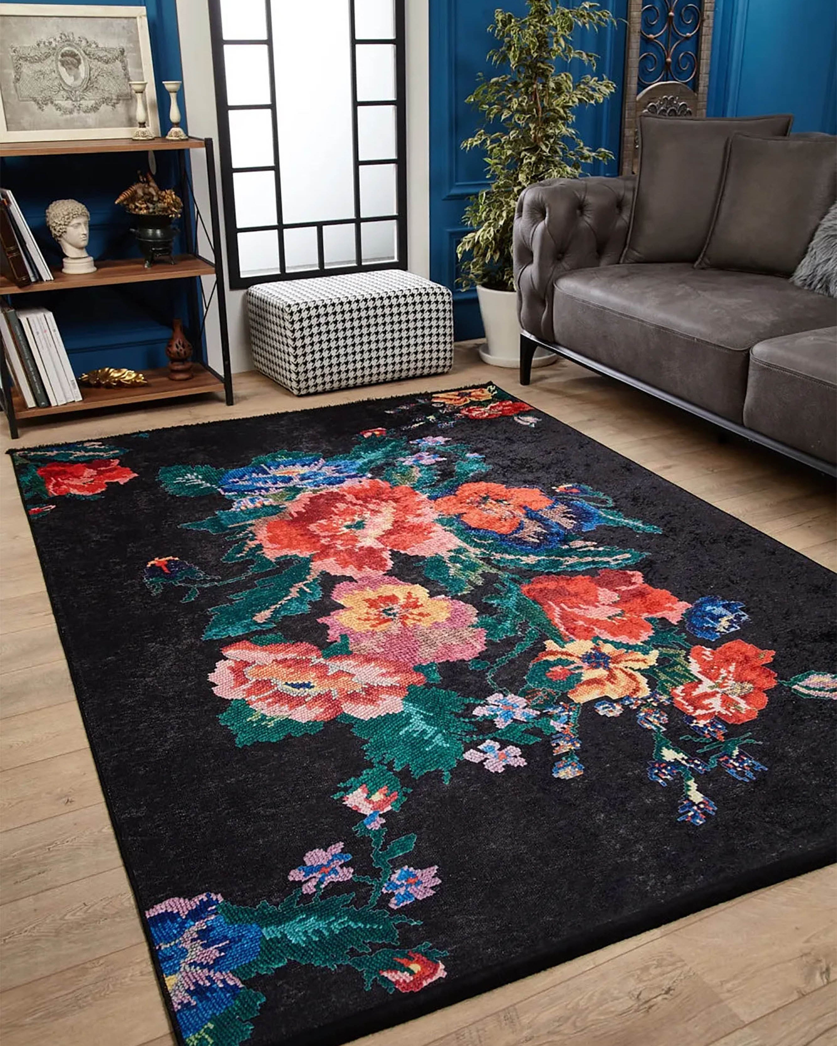 Natasha Turkish Karabagh Rose Black Rug