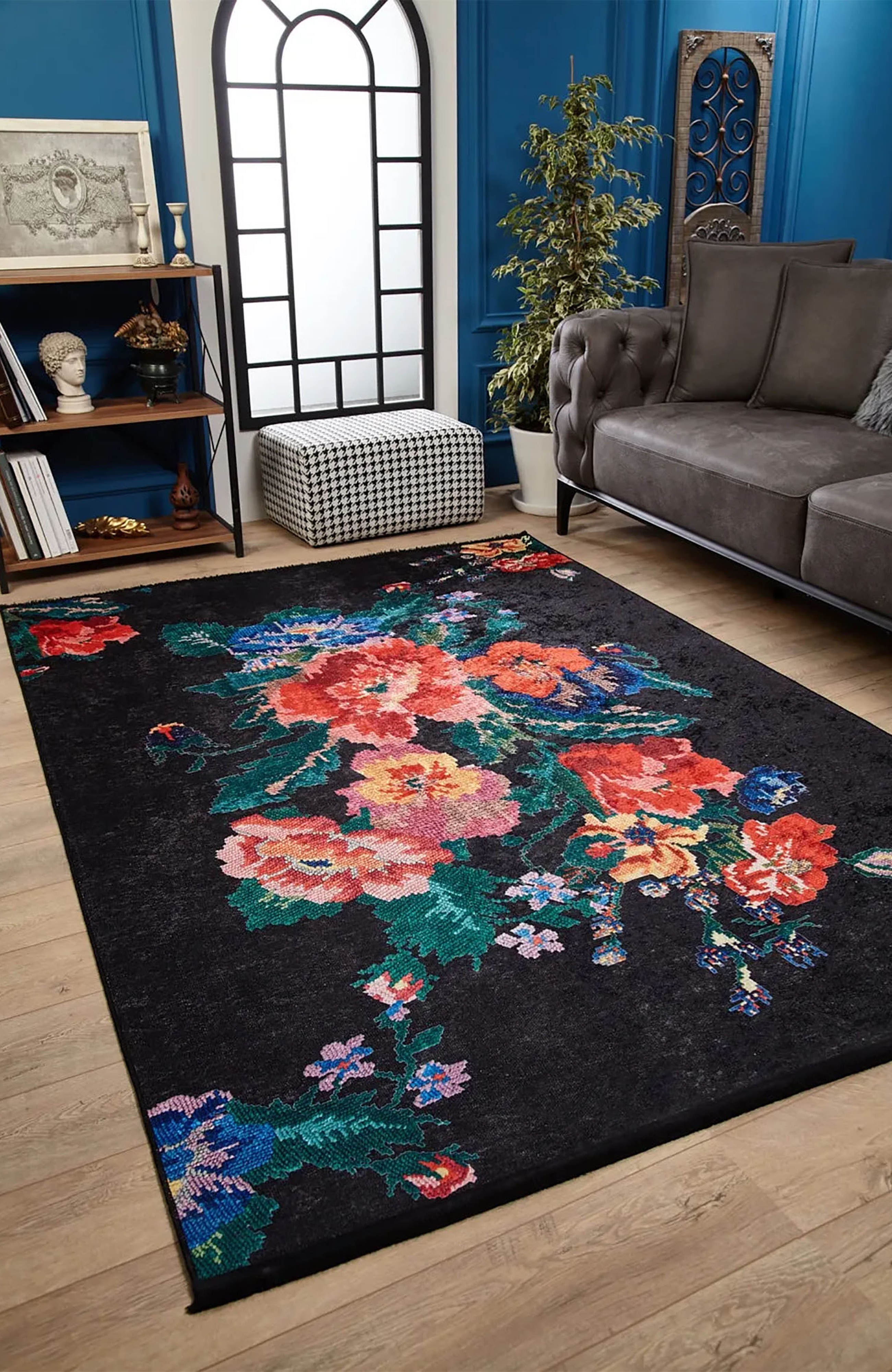 Natasha Turkish Karabagh Rose Black Rug