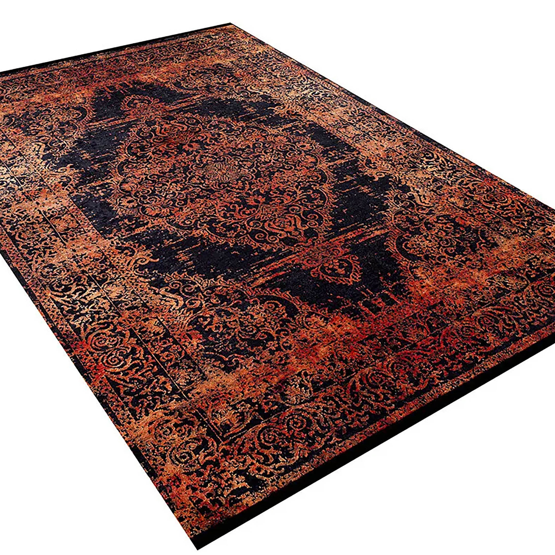 Saanvi Distressed Turkish Orange Black Medallion Rug