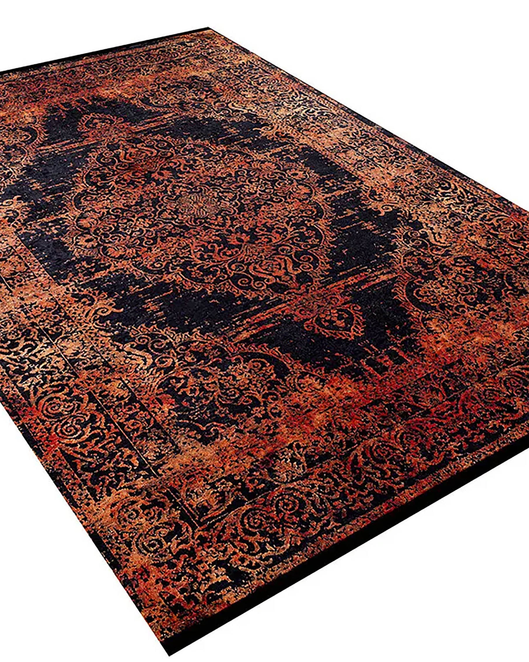 Saanvi Distressed Turkish Orange Black Medallion Rug