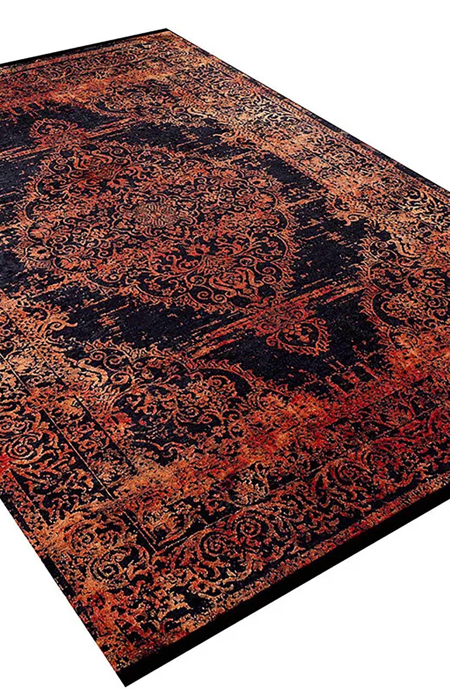Saanvi Distressed Turkish Orange Black Medallion Rug