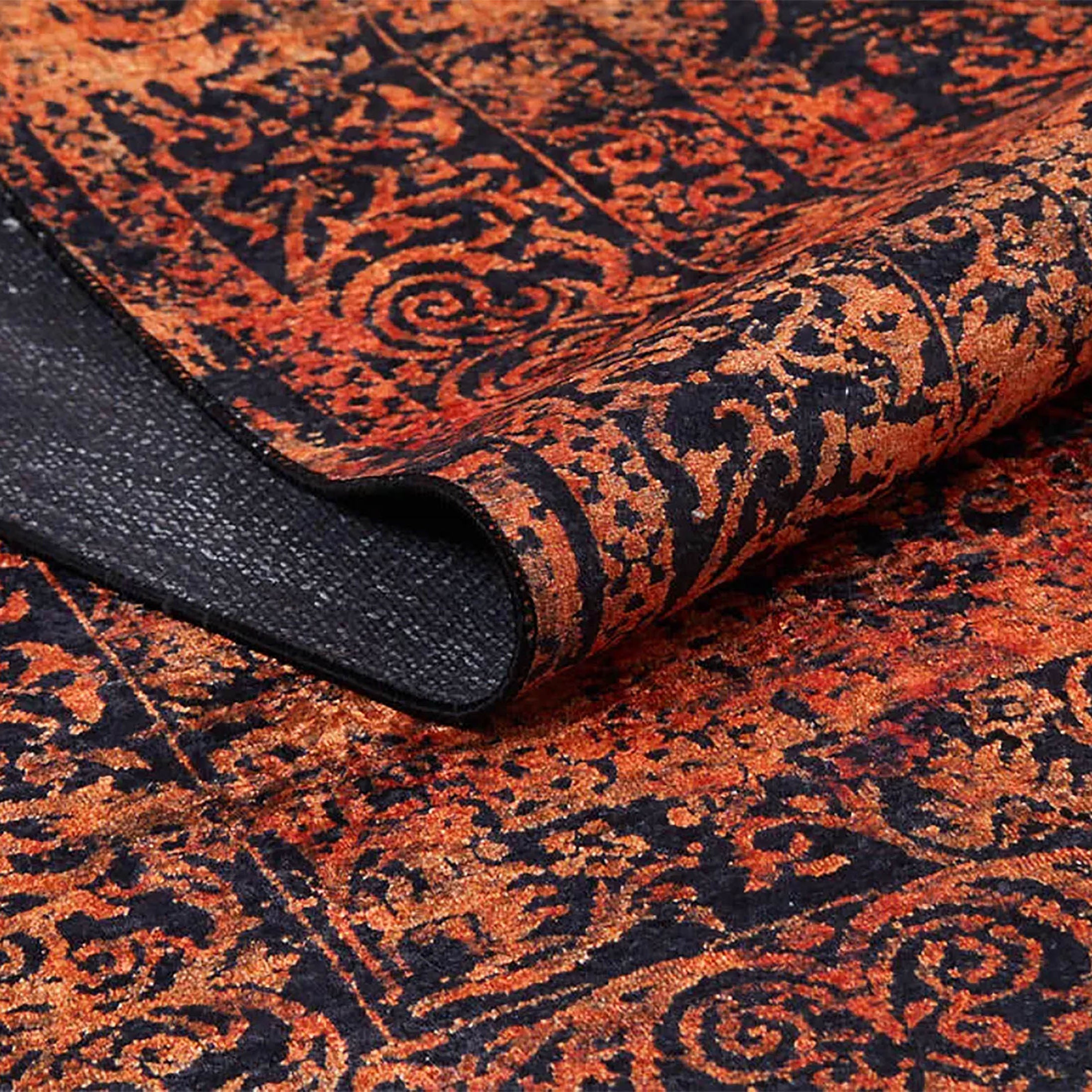 Saanvi Distressed Turkish Orange Black Medallion Rug