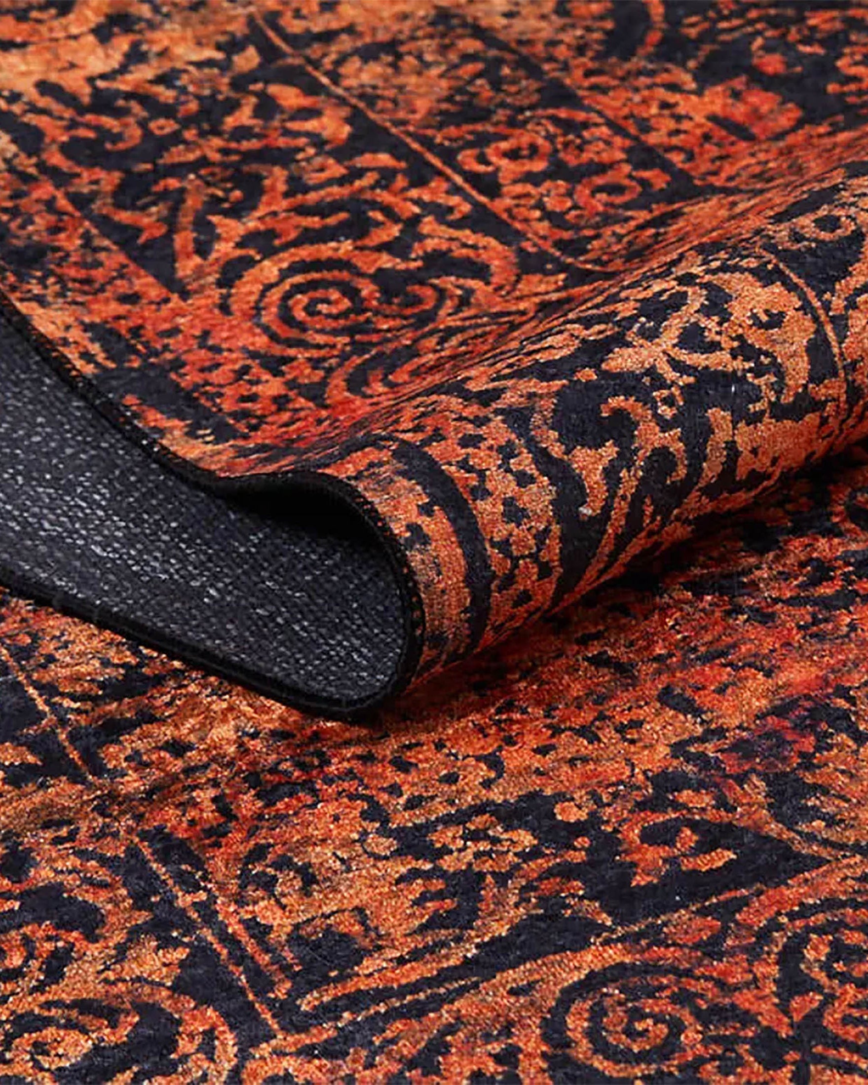 Saanvi Distressed Turkish Orange Black Medallion Rug