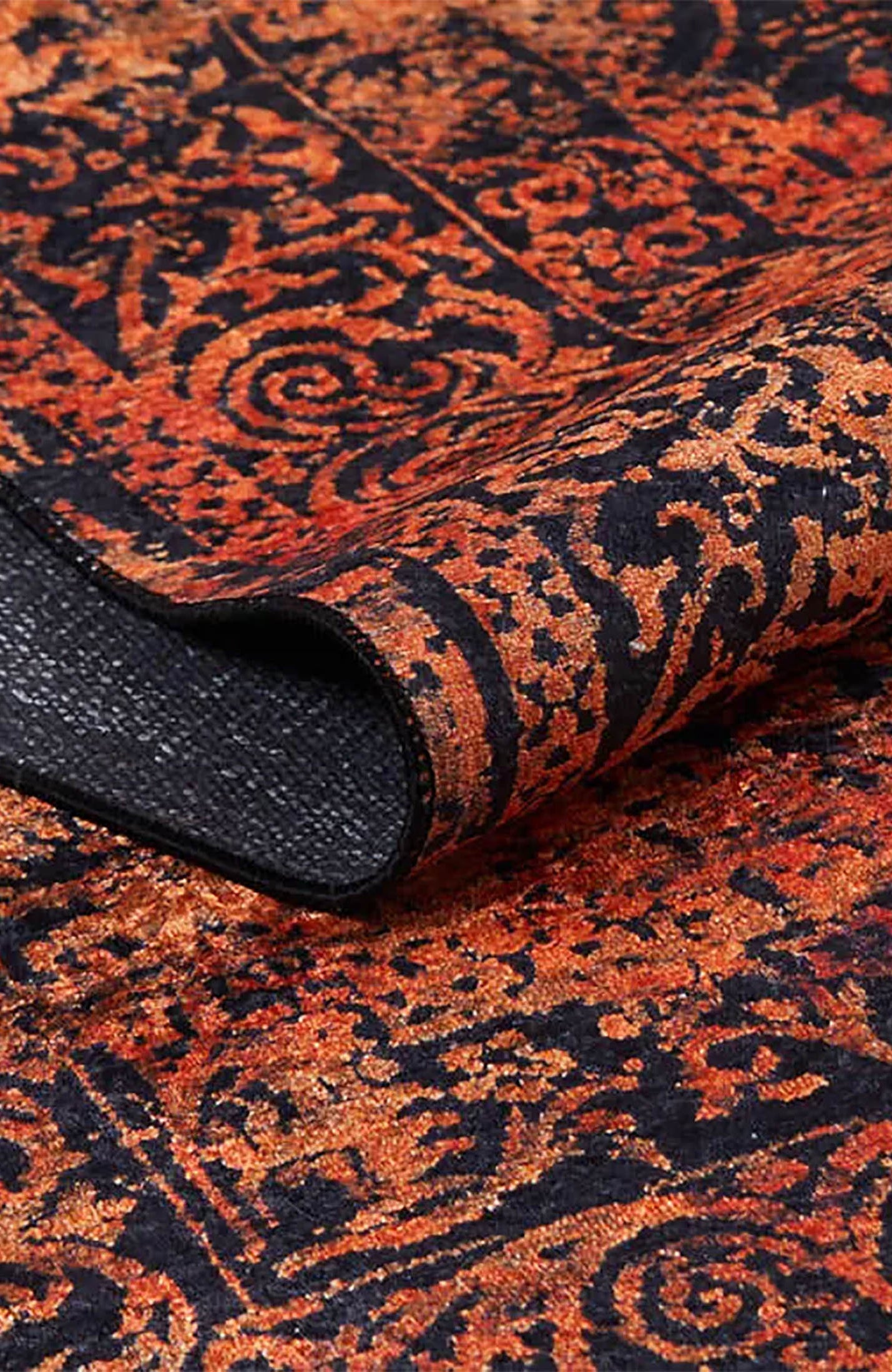 Saanvi Distressed Turkish Orange Black Medallion Rug