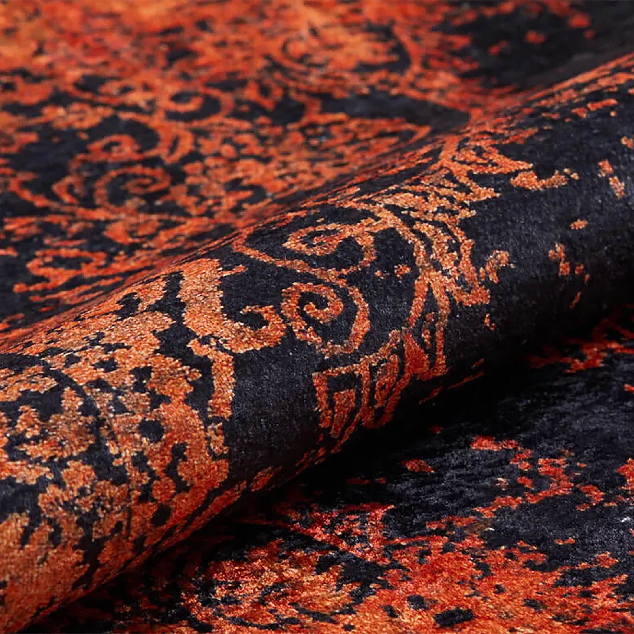 Saanvi Distressed Turkish Orange Black Medallion Rug