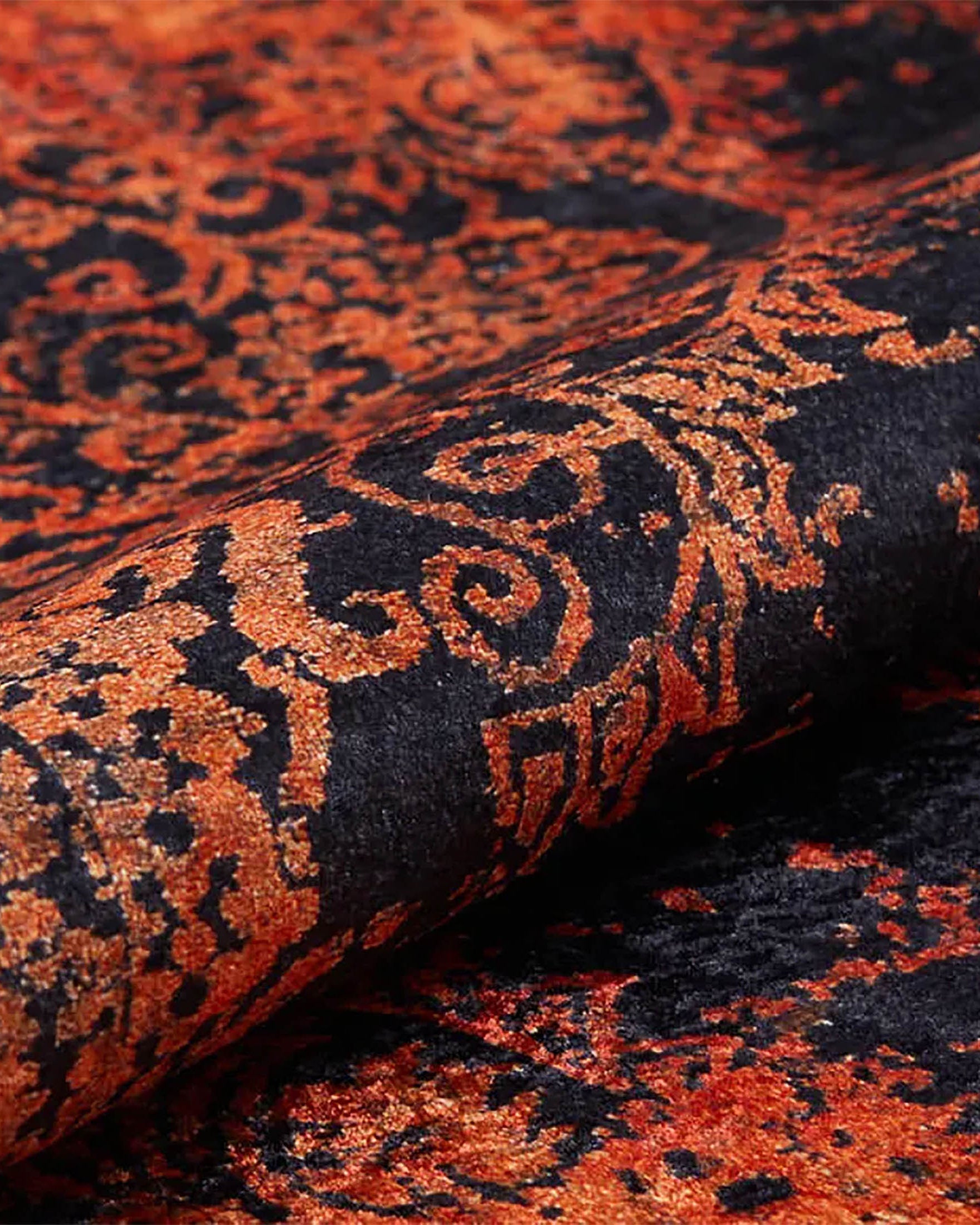 Saanvi Distressed Turkish Orange Black Medallion Rug