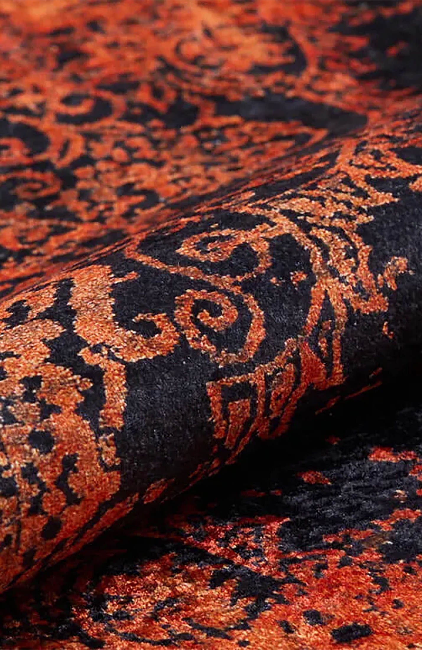 Saanvi Distressed Turkish Orange Black Medallion Rug